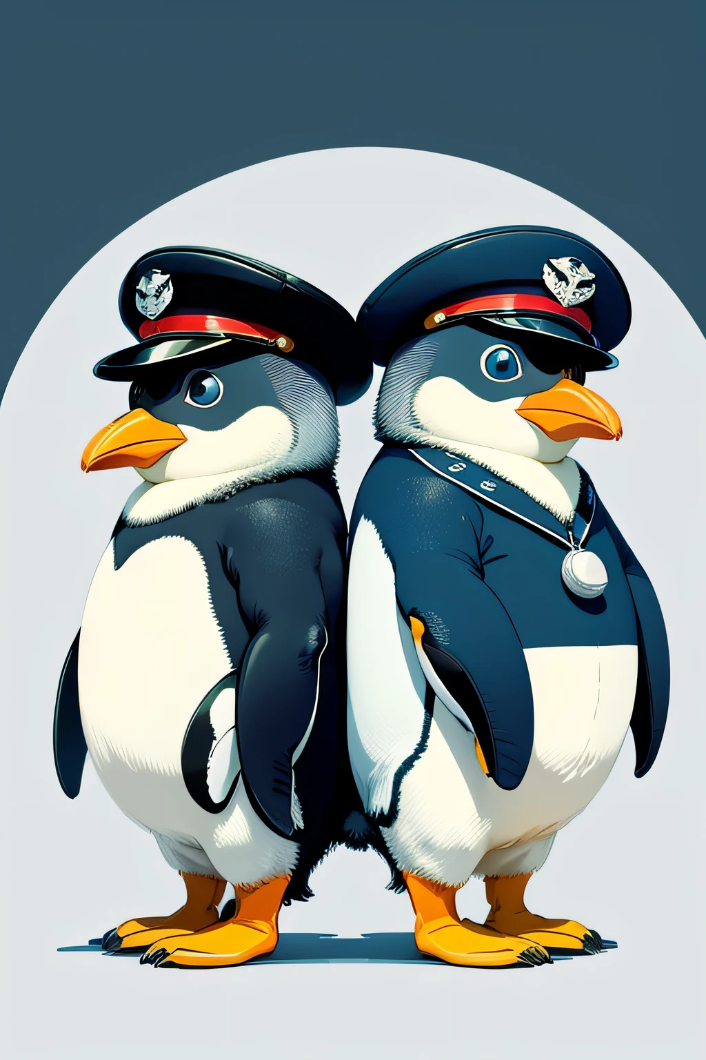 Two Penguins with Captain's Hat, cartoon, anime, Estilo Disney, 2D strokes, hand drawing, vivid colors, foto do perfil