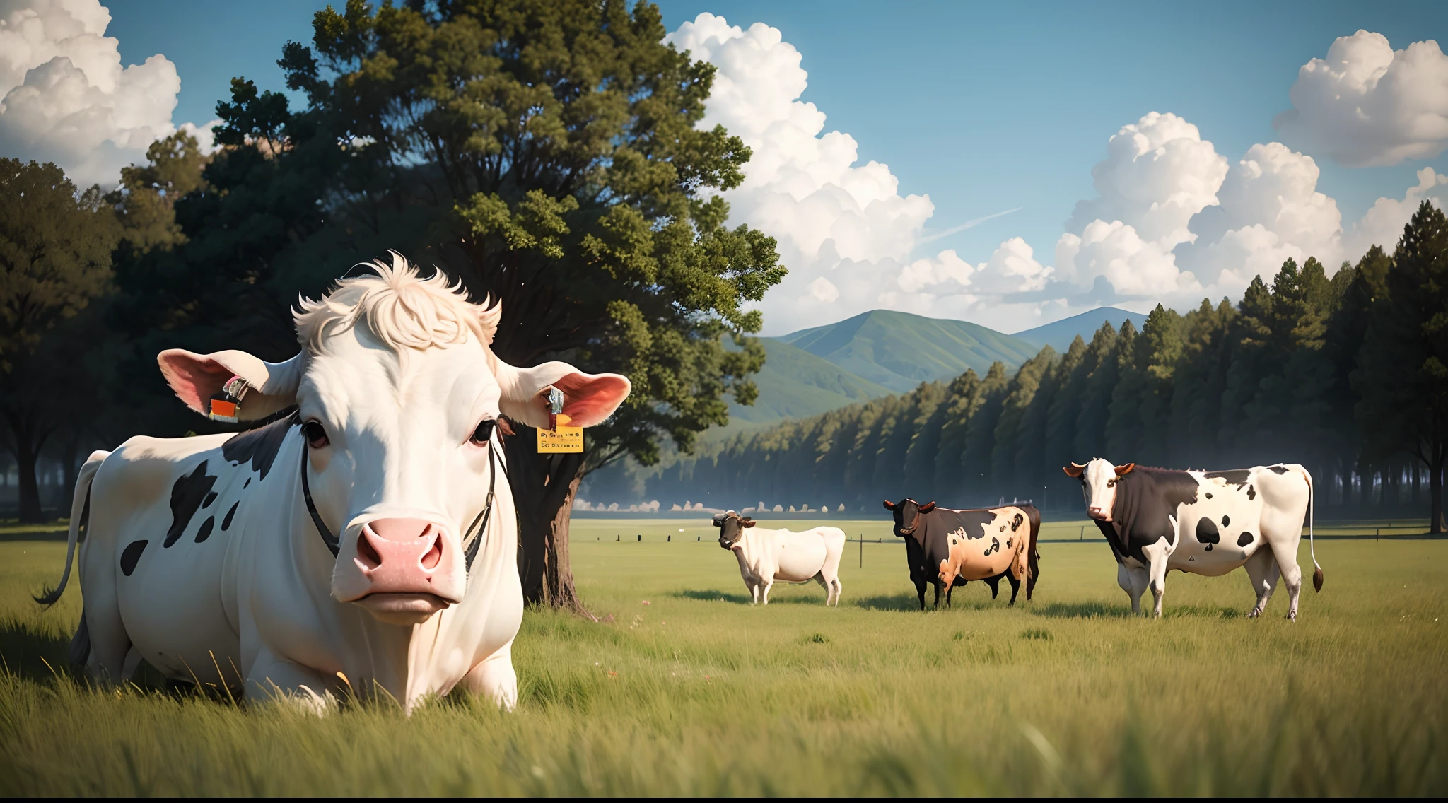 Cows are eating grass under the open sky