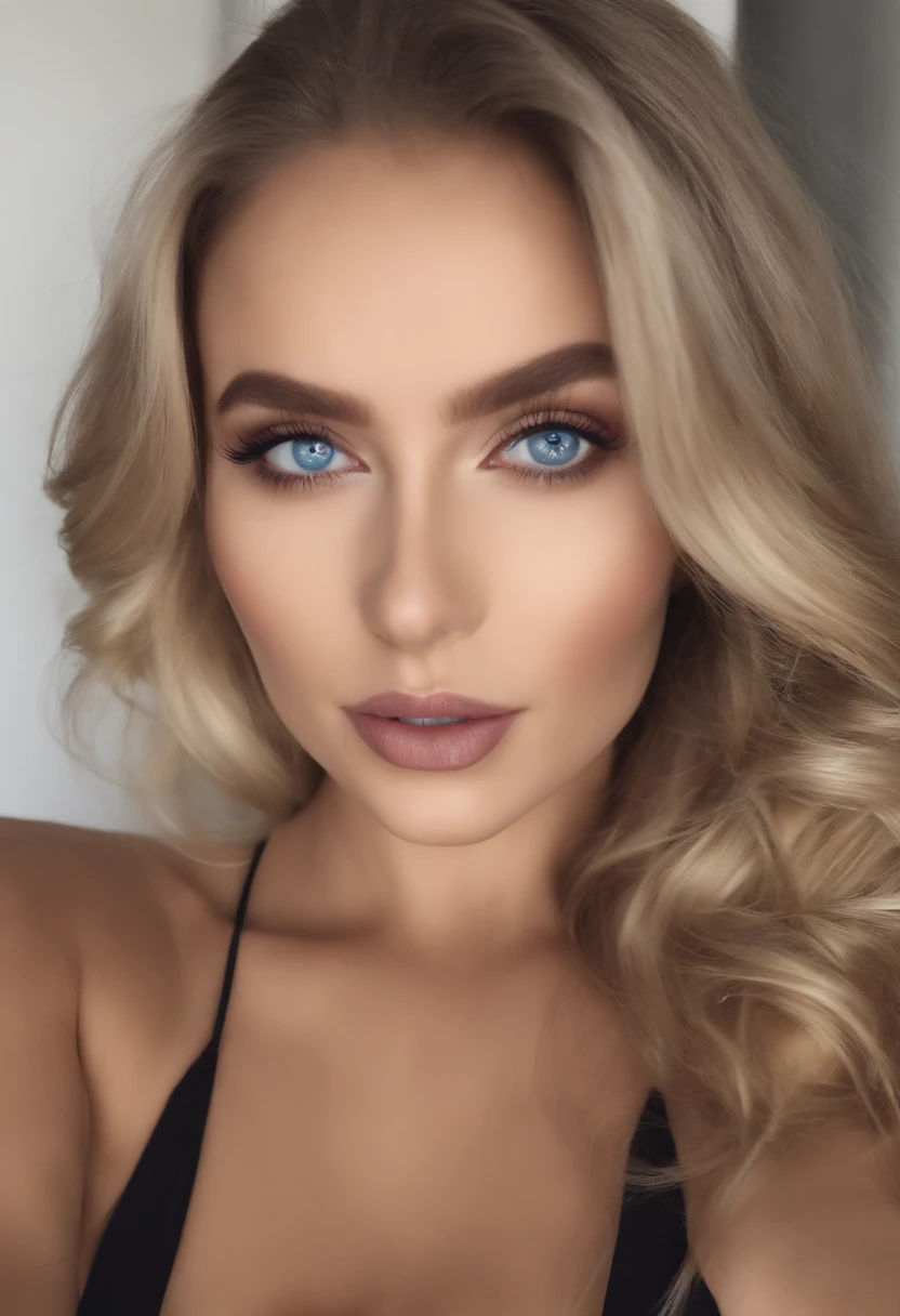 arafed frau voll , Sexy girl with blue eyes, ultra realistisch, Akribisch detailliert, portrait sophie mudd, blonde hair and large eyes, Selfie einer jungen Frau, Augen im Schlafzimmer, Violet Myers, ohne Make-up, Natural makeup, Blick direkt in die Kamera, Gesicht mit Artgram, dezentes Make-up, Stunning full body shot, die auf dem Bett kniet, im Schlafzimmer, medium to large bust size; ; ;nackt