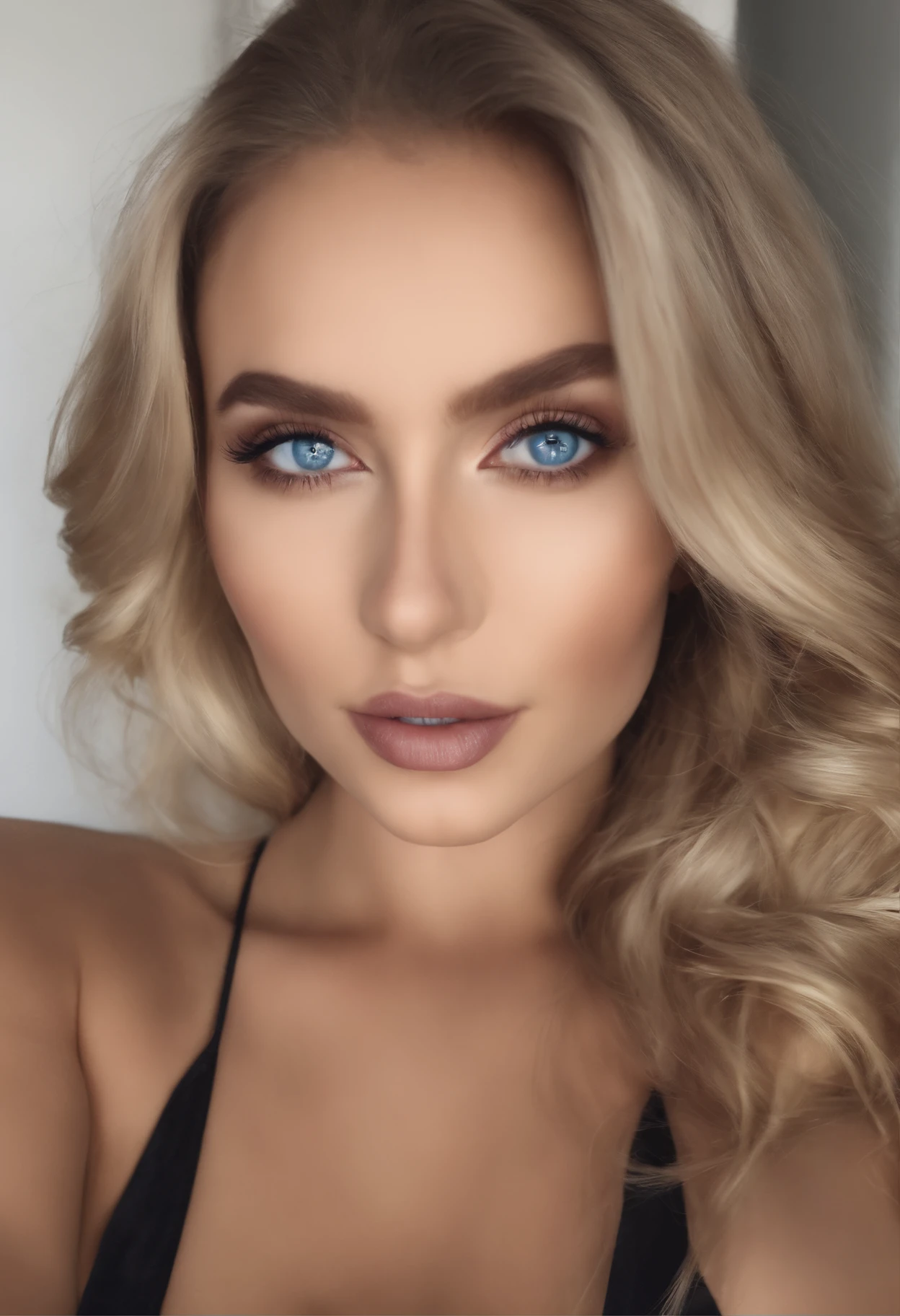 arafed frau voll , Sexy girl with blue eyes, ultra realistisch, Akribisch detailliert, portrait sophie mudd, blonde hair and large eyes, Selfie einer jungen Frau, Augen im Schlafzimmer, Violet Myers, ohne Make-up, Natural makeup, Blick direkt in die Kamera, Gesicht mit Artgram, dezentes Make-up, Stunning full body shot, die auf dem Bett kniet, im Schlafzimmer, medium to large bust size; ; ;nackt