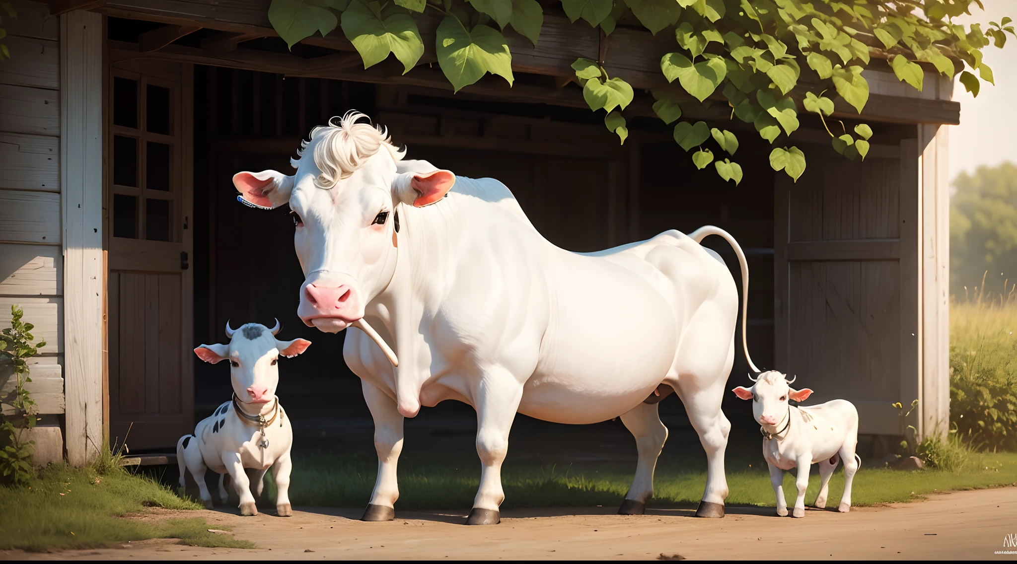 White cow and white cow baby