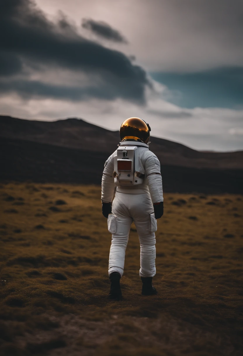 Astronauta caminhando na marte, Soldado futurista, Sony A7r, Lente 50mm, brilho matinal, 8k