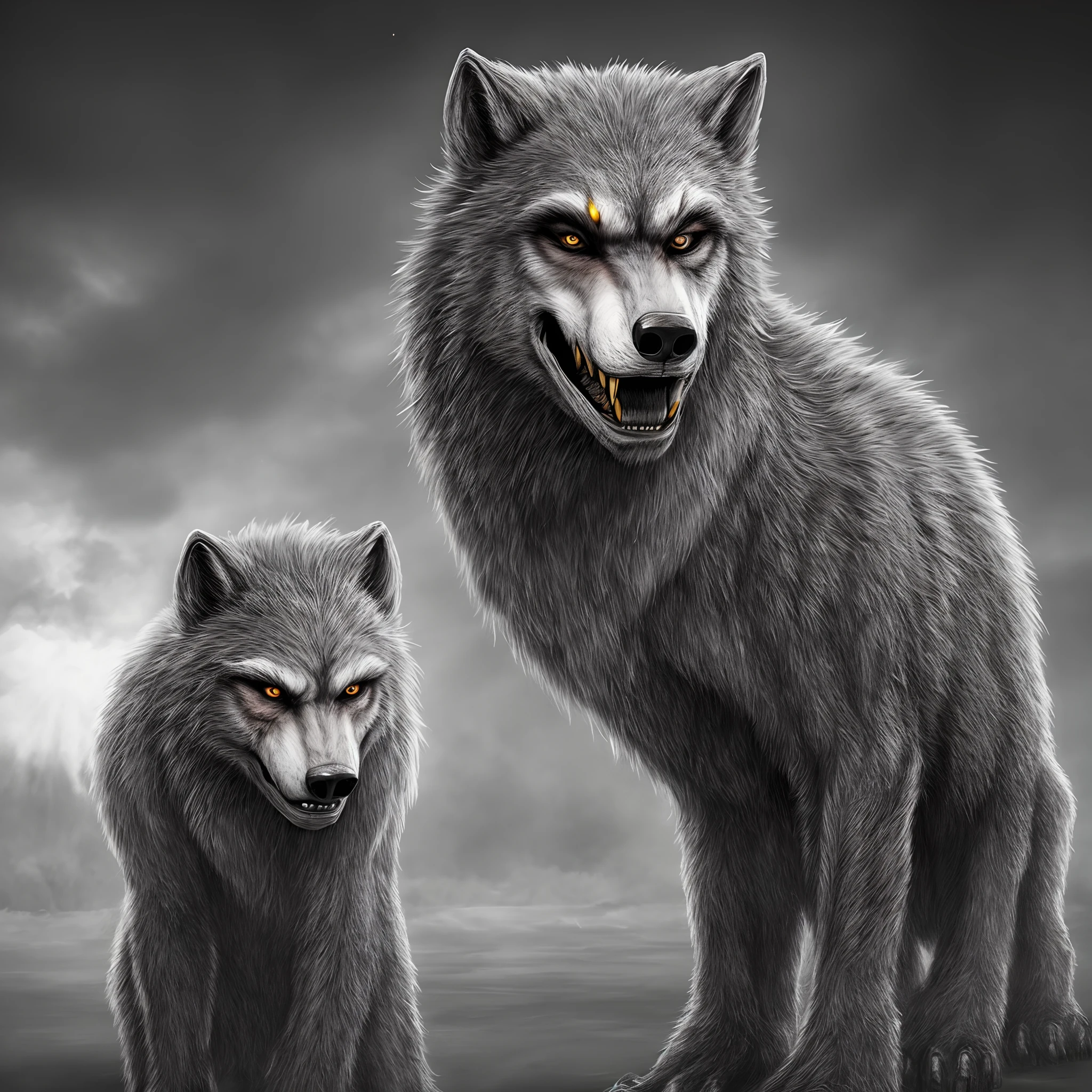 A realistic werewolf in a parking lot