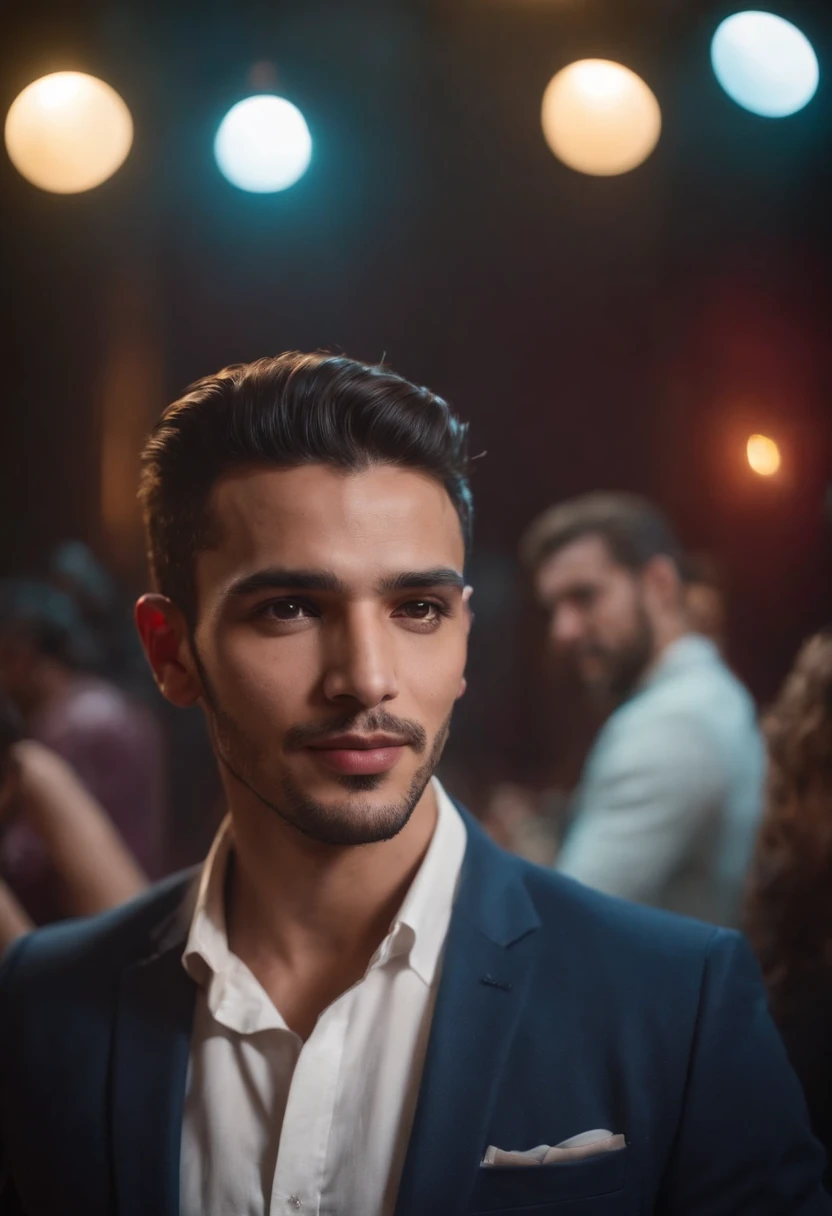Moroccan handsome man , posing in a disco club