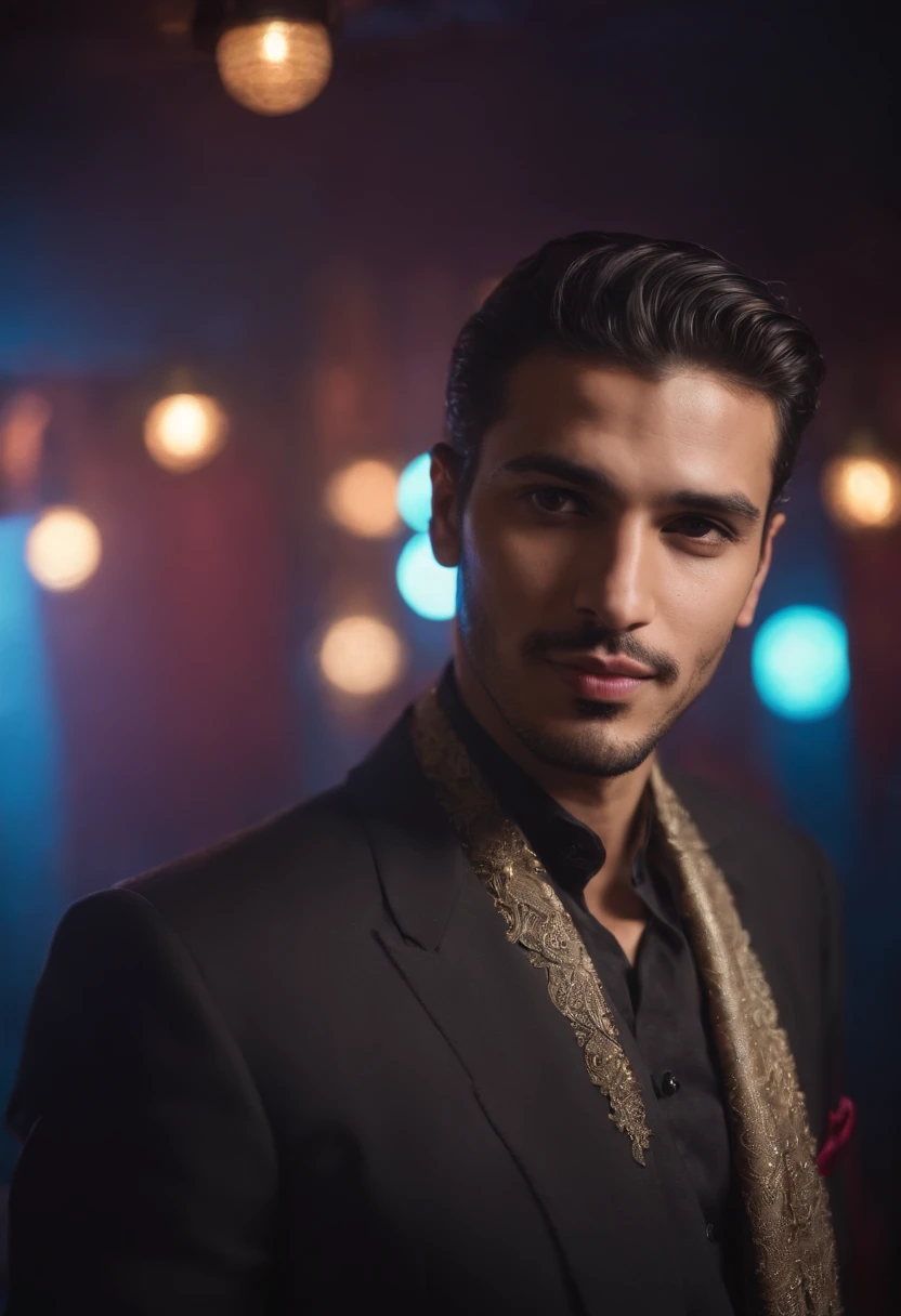 Moroccan handsome man , posing in a disco club