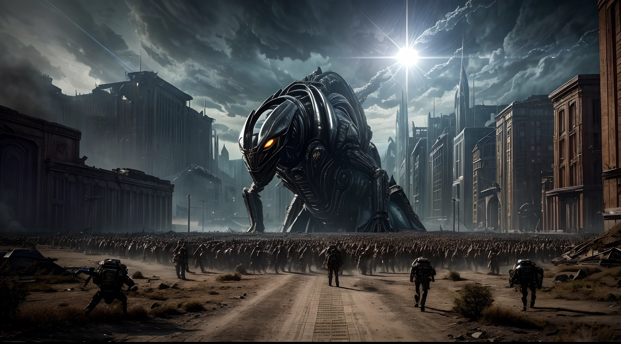 there are many people walking in a large group of giant alien, cinematic rendering, twelve arms, film still promotional image, black sky, by Matteo Pérez, squids, soldiers, unspeakable horrors, elites --auto --s2