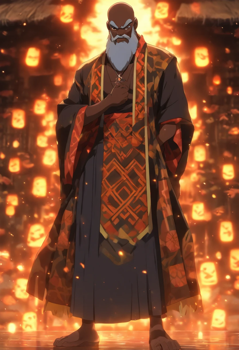 (((NYAME))) best quality, ultra-high resolution, 4K detailed CG, master piece, Nyame, old man, bald, white beard, Ghanaian clothing, African mythology, Ghana, ((standing pose)) , African image , aesthetic, centered on screen