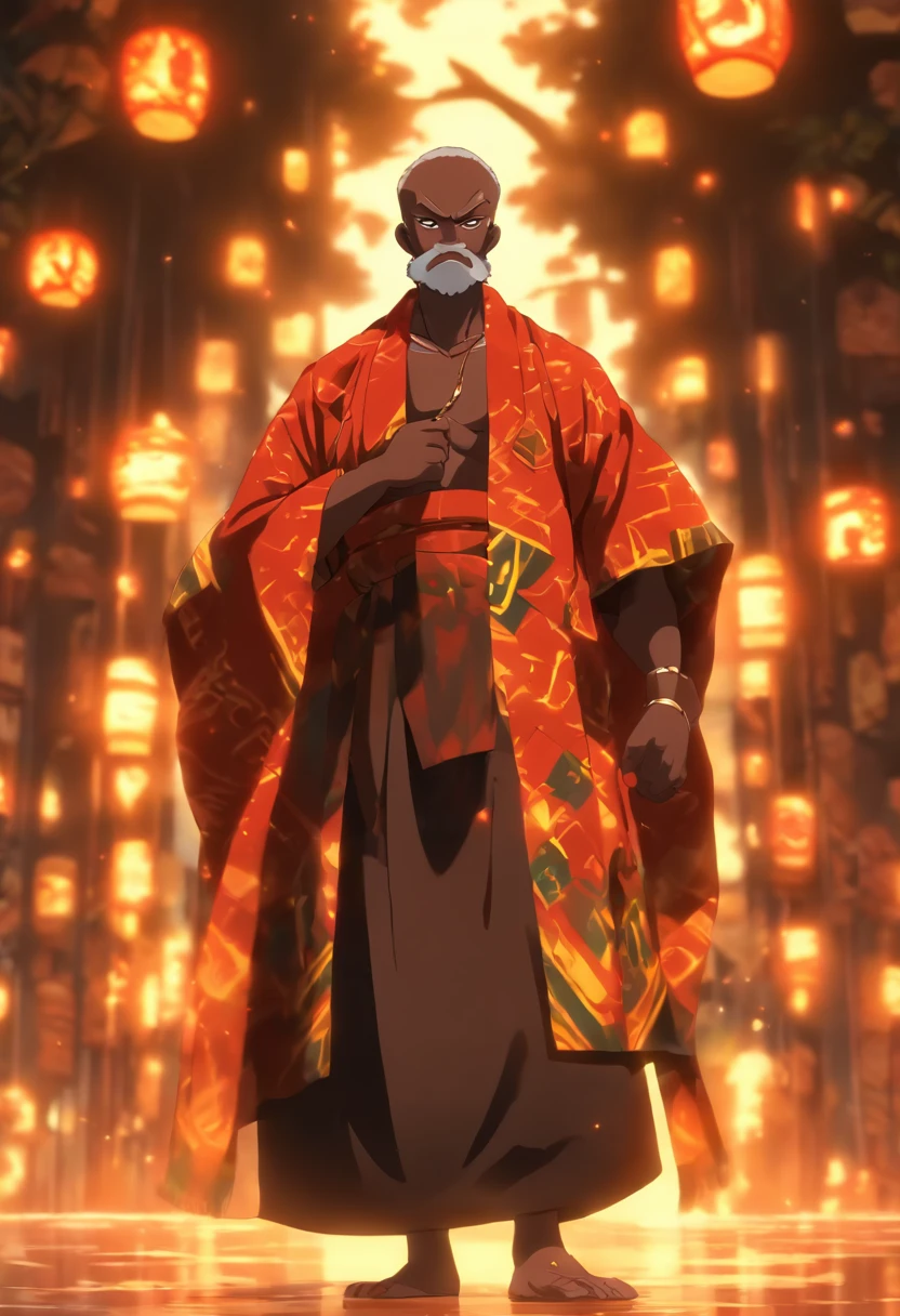 (((NYAME))) best quality, ultra-high resolution, 4K detailed CG, master piece, Nyame, old man, bald, white beard, Ghanaian clothing, African mythology, Ghana, ((standing pose)) , African image , aesthetic, centered on screen