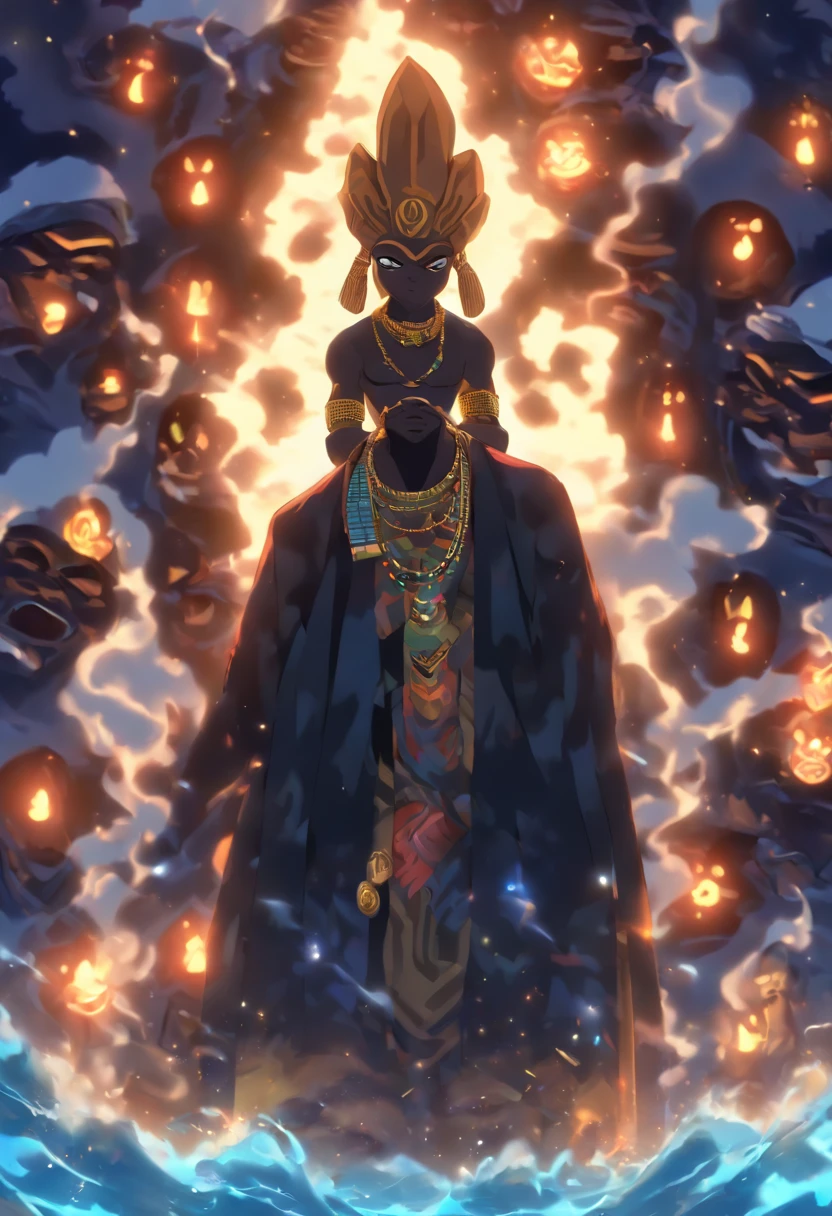 (((NYAME))) best quality, ultra-high resolution, 4K detailed CG, master piece, Nyame, old man, bald, white beard, Ghanaian clothing, African mythology, Ghana, ((Ashanti God)) , African image, aesthetic, centered on the screen