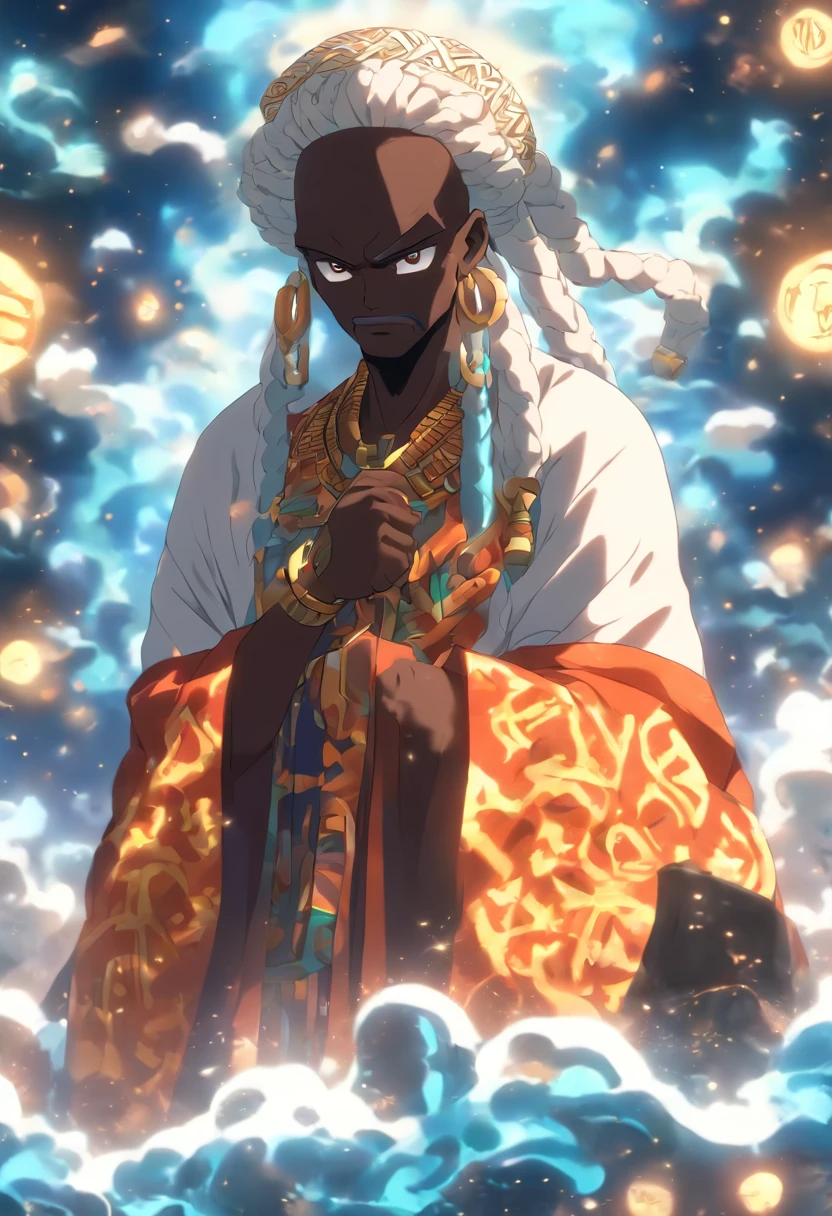 (((NYAME))) best quality, ultra-high resolution, 4K detailed CG, master piece, Nyame, old man, bald, white beard, Ghanaian clothing, African mythology, Ghana, ((African God)) , African image, aesthetic, centered on the screen