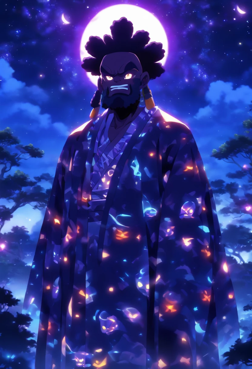 (((NYAME))) best quality, ultra-high resolution, 4K detailed CG, master piece, Nyame, old man, white beard, Ghanaian clothing, African mythology, Ghana, ((night sky in the background)) , African image, aesthetic, centered on the screen