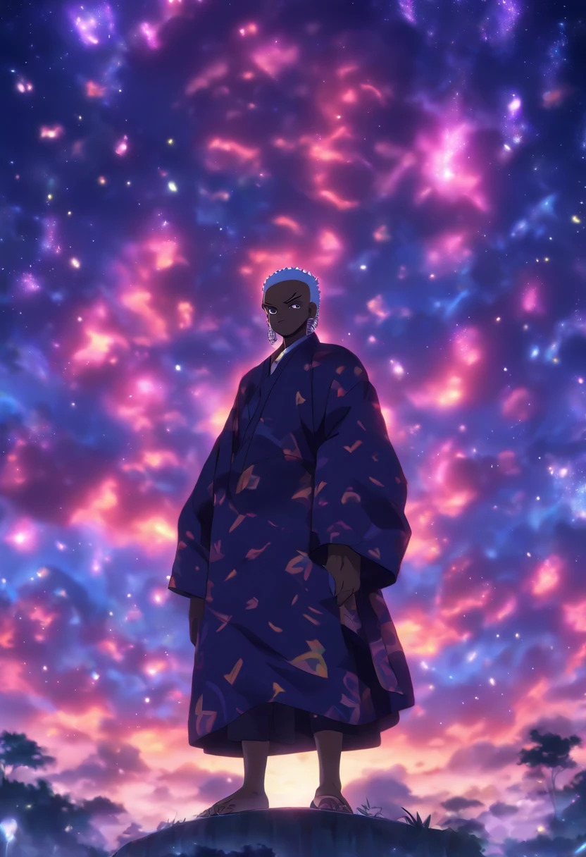 (((NYAME))) best quality, ultra-high resolution, 4K detailed CG, master piece, Nyame, old man, bald, no hair, white beard, Ghanaian clothing, African mythology, Ghana, ((night sky in the background) ), African image, aesthetic, centered on screen