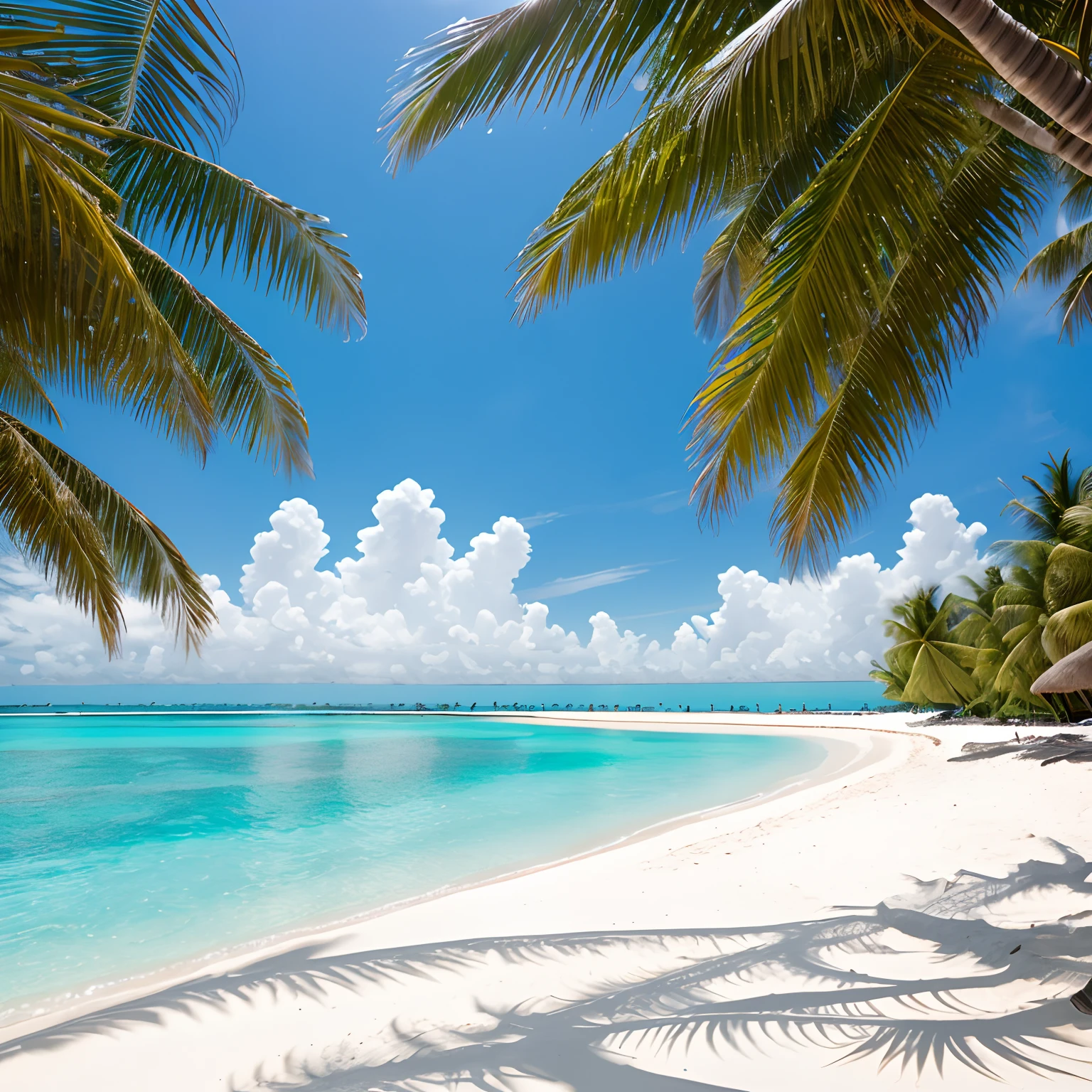 High resolution stock photo of a beachfront on a golden beach in the Maldives, elevated on stilts over the clear turquoise waters, panoramic views of the Indian Ocean, tropical plants, eye level. Relaxing atmosphere, natural light, children playing in the white sandy beach
