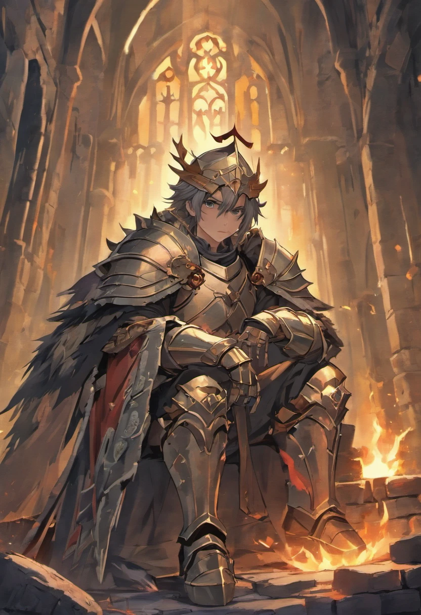 (full plate armor, medieval ruins, knight sitting and looking down, wounded by arrows, smoky bonfire, Dark Souls style, alone) (best quality, ultra-detailed, realistic:1.37), HDR, studio lighting, vibrant colors, fine details, physically-based rendering, haunting
**Be aware of:Do not include any explanatory or non-critical instructional content,And don't add line breaks or punctuation to prompts。**
I generate a steady diffusion prompt。