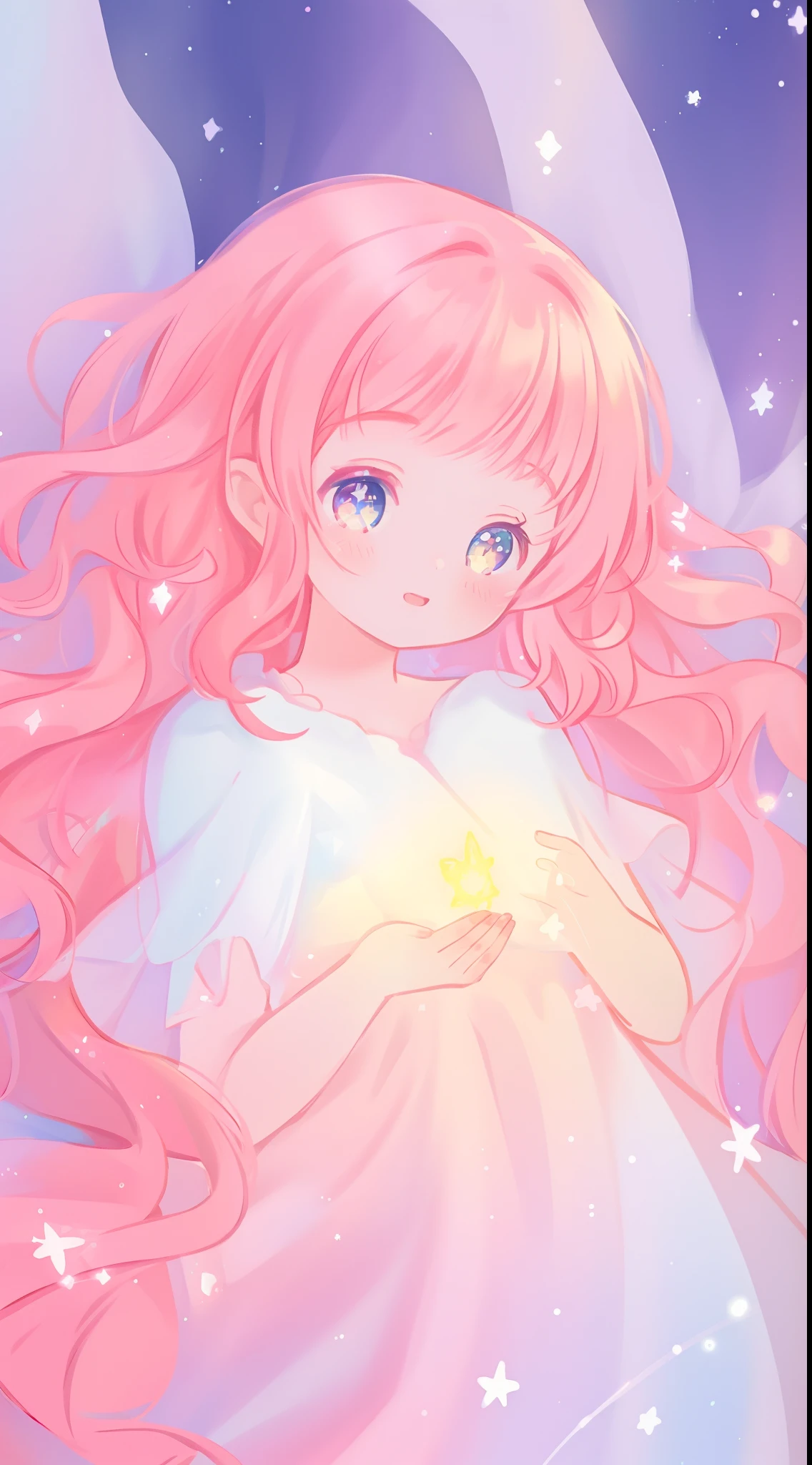 beautiful anime girl in white princess ballgown, vibrant pastel colors, (colorful), magical lights, red and gold long wavy curly hair, sparkling lines of light, inspired by Glen Keane, inspired by Lois van Baarle, disney art style, by Lois van Baarle, glowing aura around her, by Glen Keane, jen bartel, glowing lights! digital painting, flowing glowing hair, glowing flowing hair, beautiful digital illustration, fantasia background, whimsical, magical, fantasy, beautiful face, ((masterpiece, best quality)), intricate details, highly detailed, sharp focus, 8k resolution, sparkling detailed eyes, liquid watercolor