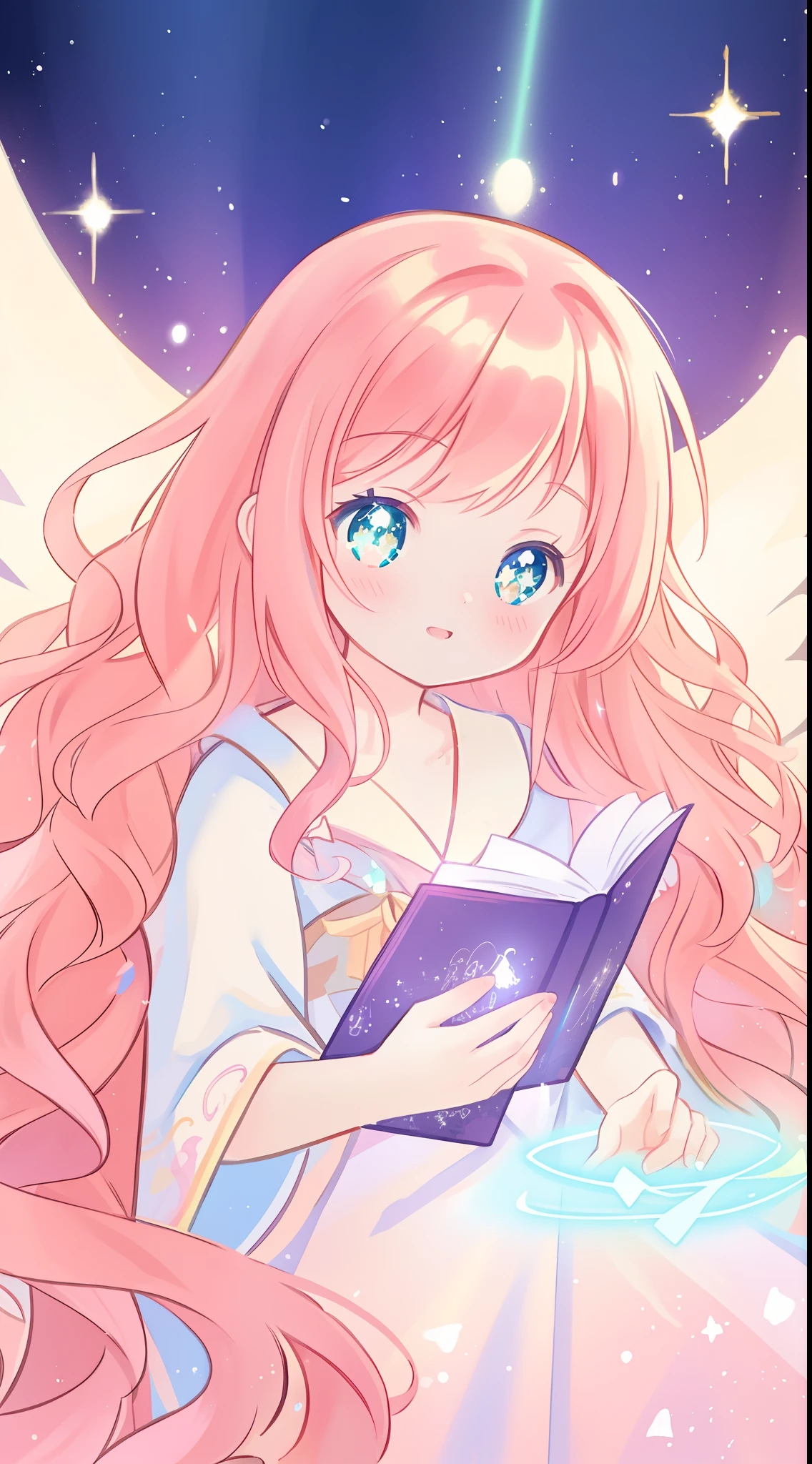 beautiful anime girl in white princess ballgown, vibrant pastel colors, (colorful), magical lights, red and gold long wavy curly hair, sparkling lines of light, inspired by Glen Keane, inspired by Lois van Baarle, disney art style, by Lois van Baarle, glowing aura around her, by Glen Keane, jen bartel, glowing lights! digital painting, flowing glowing hair, glowing flowing hair, beautiful digital illustration, fantasia background, whimsical, magical, fantasy, beautiful face, ((masterpiece, best quality)), intricate details, highly detailed, sharp focus, 8k resolution, sparkling detailed eyes, liquid watercolor