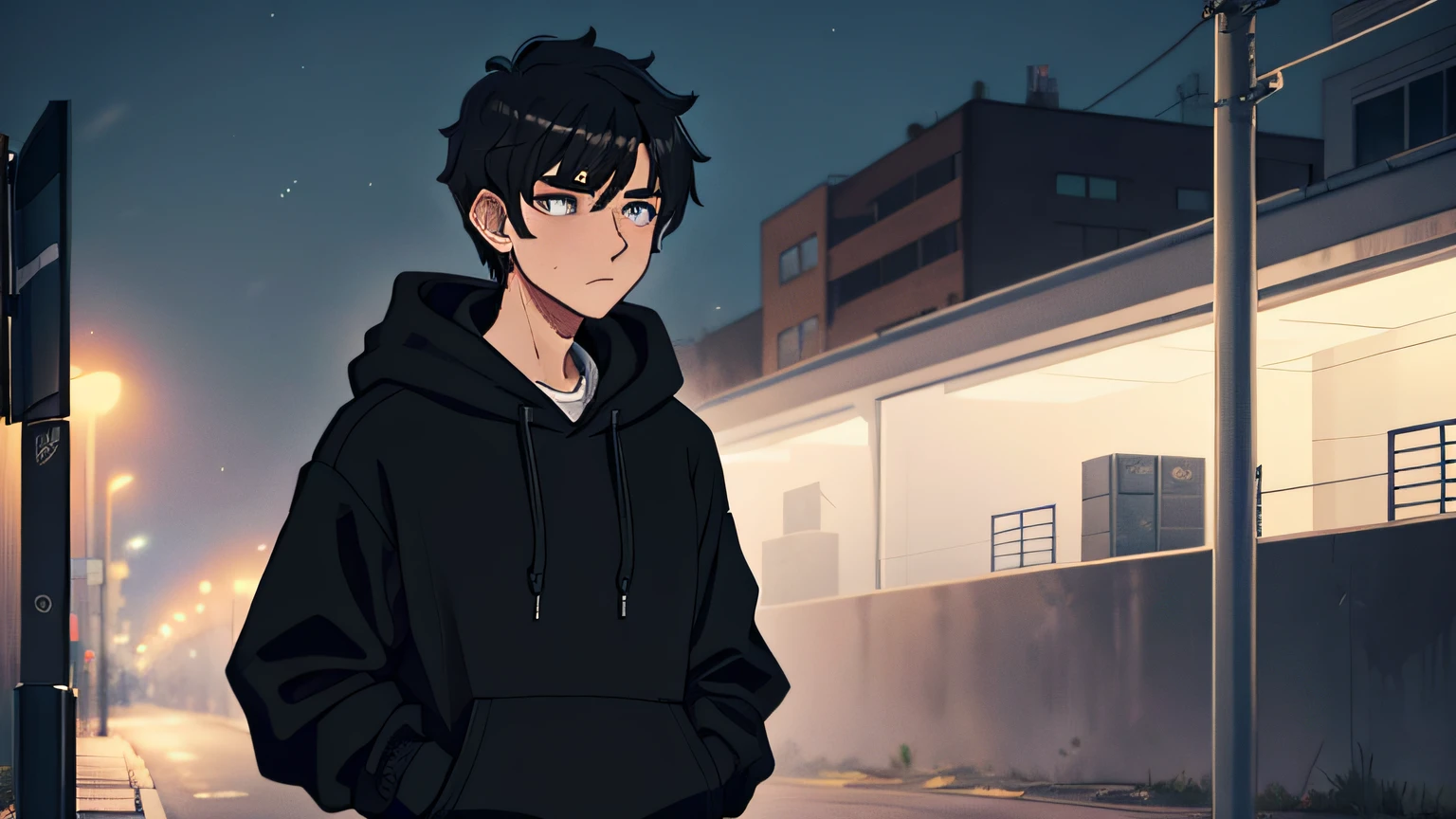 short black hair man with black hoodie on, walking home and overthinks
