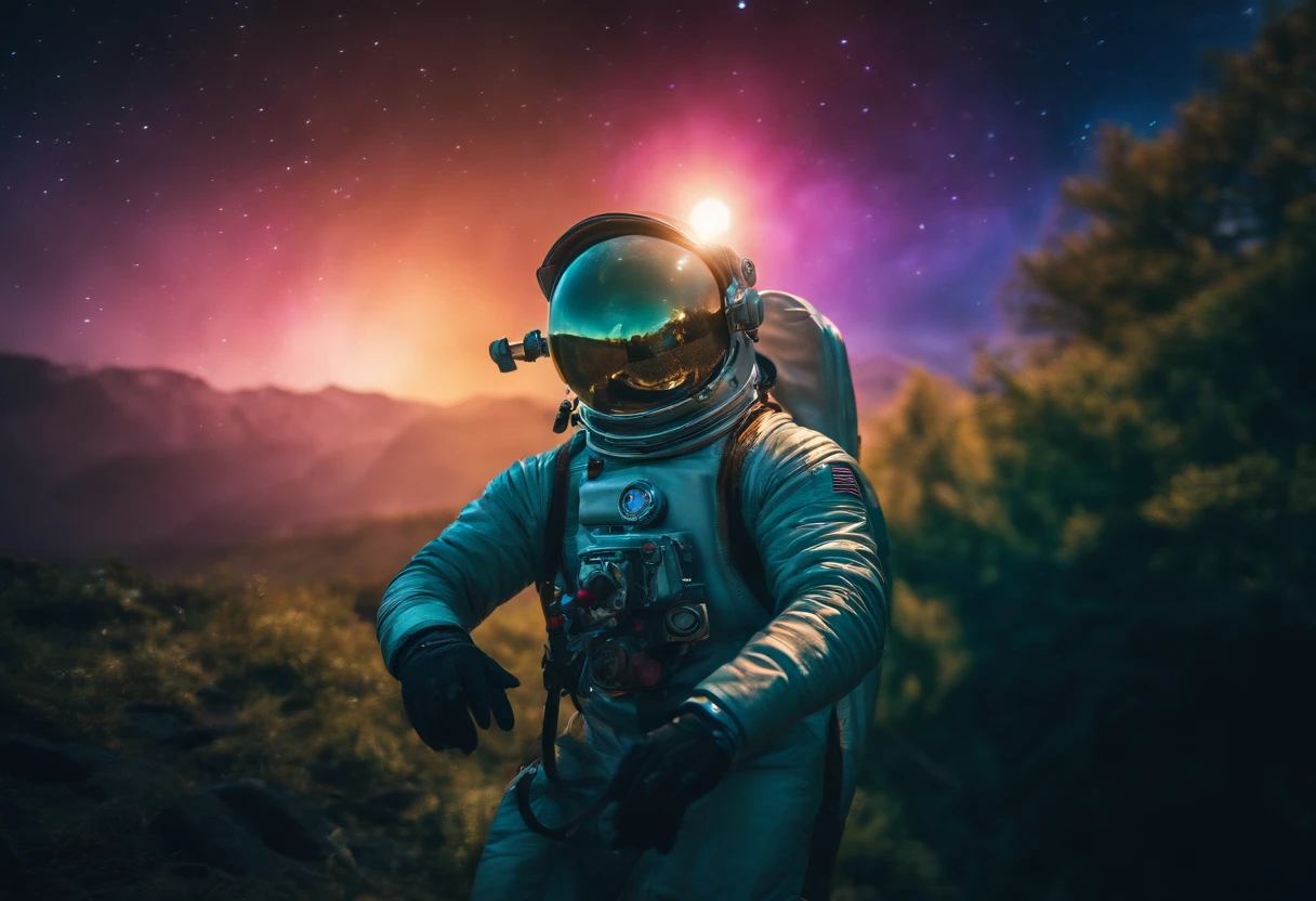 an steampunk astronaut adrift in a sea of ​​auroras, colorful aurora in the space, realistic photography, dramatic moment, dynamic composition, detailed astronaut, perfect object, highly detailed, 128k resolution, HDR, ultra hd, masterpiece photography, 500px style