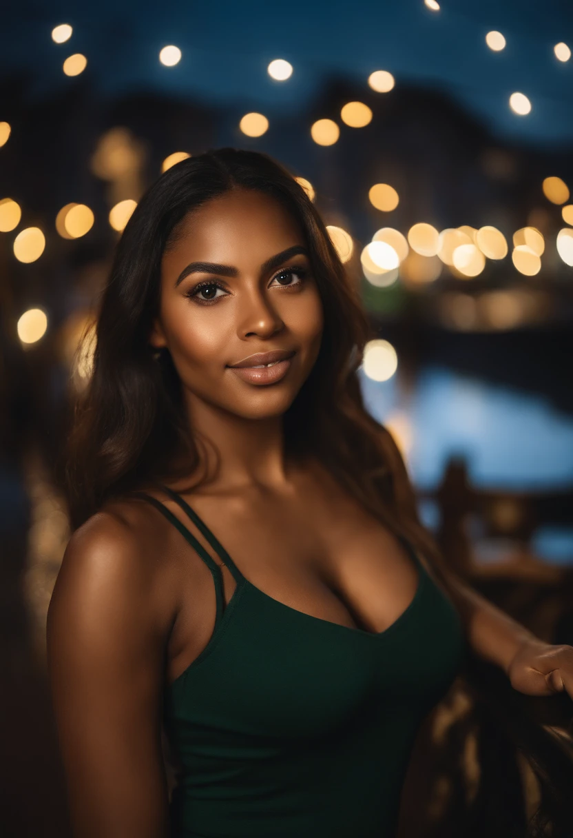 (foto de selfie, from aBove: 1.4), (half-Body portrait: 1.4), 24-year-old Black mixed-race woman, olhos verdes (mulher de olhos verdes),Beautifull Black long cabelo with Blond highlights, pele clara, walking in a Bar RAW uhd portrait photo, natural Big Breast_B, city Background at noite, (yellow summer dress), (rachadura), detalhado (textura!, cabelo!, Brilhar, cor!!, imperfections: 1.1), highly detalhado glowing eyes, (looking at the camera), luz especular, dslr, qualidade extrema, Afiado focus, Afiado, DOF, Film grain, (centrado), Fujifilm XT3, claro como cristal, centro do quadro, rosto fofo, Afiado focus, street lamp, luzes de neon, Bokeh, (luz negra), sutil, noite, (noite sky ) detalhado skin pores, dark skin oil, Brown, detalhes complexos dos olhos