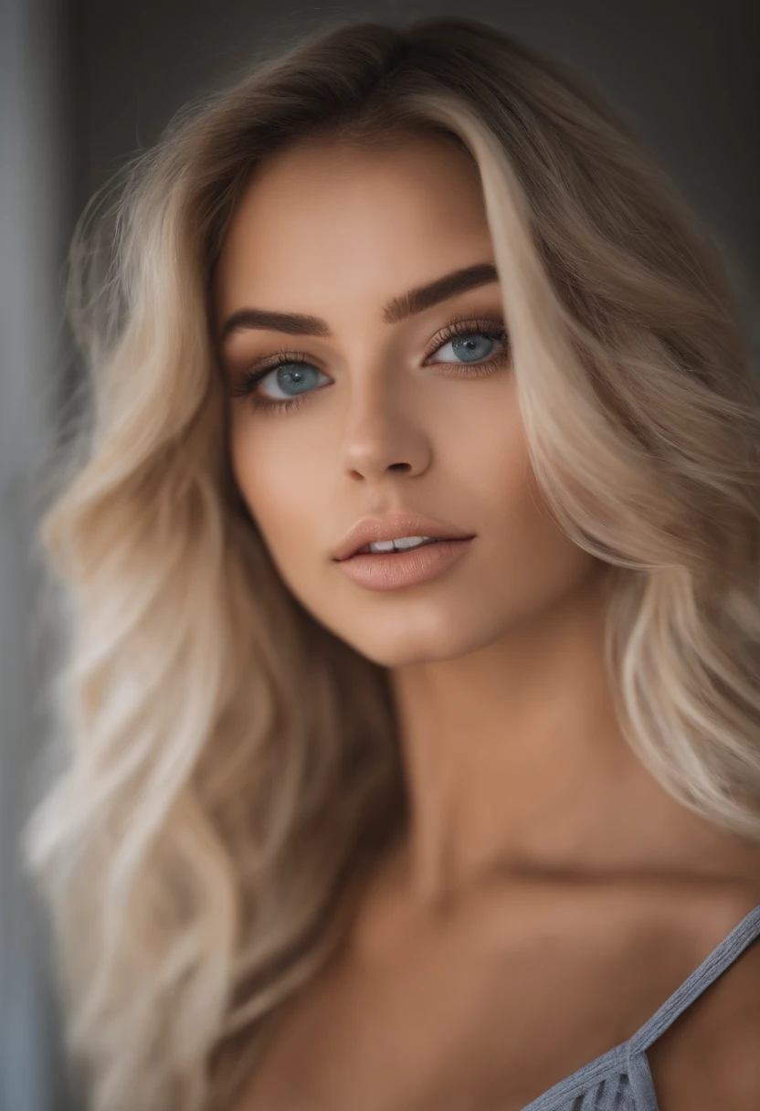 woman with matching tank top and panties, fille sexy aux yeux bleus, Portrait Sophie Mudd, Portrait de Corinna Kopf, cheveux blonds et grands yeux, selfie of a young woman, ohne Maquillage, maquillage naturel, Look directly into the camera, Visage avec Artgram, dezentes Maquillage, Superbe photo du corps entier, dans la chambre, gros seins, Blonde, Latin