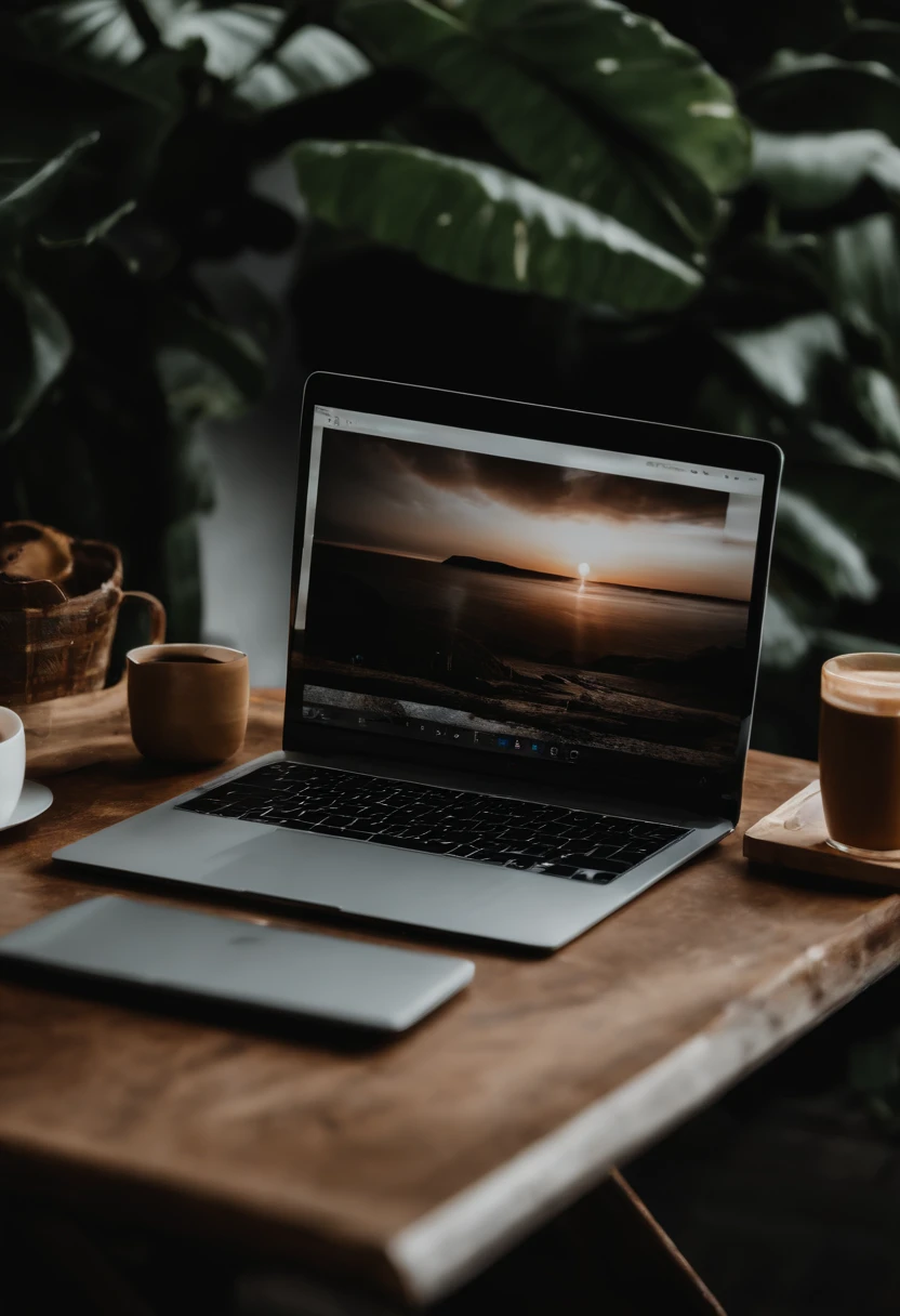 Someone is typing on a laptop with a cup of coffee, Trabalhando em um laptop em uma mesa, Fotografia de produtos de alta qualidade, fotos de produtos em tons escuros, fotografia profissional de produtos, Utilizar um MacBook, sentado em frente ao computador, 🧒 📸 🎨, Destaque no Pexels, photo rendering, dark and moody aesthetic, trending on unsplash, trending on pexels