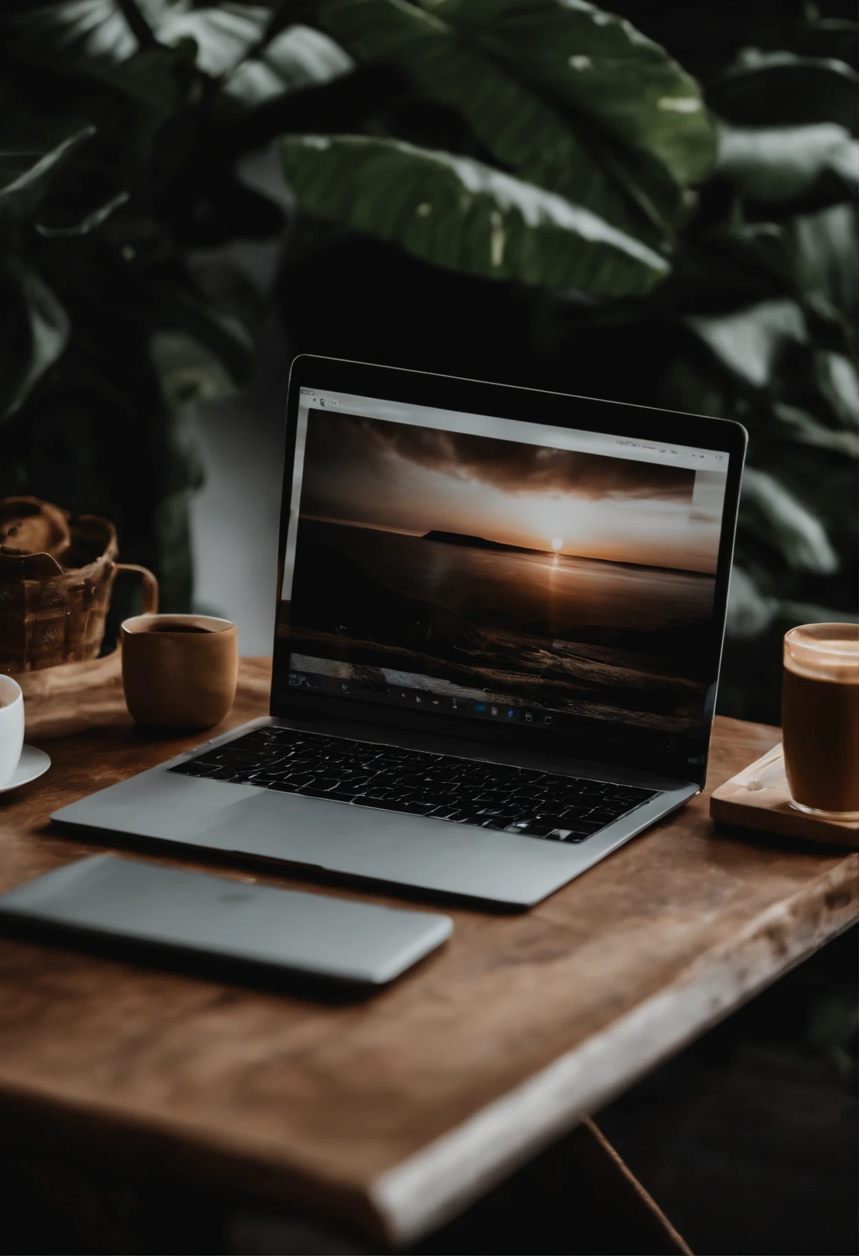 Someone is typing on a laptop with a cup of coffee, Trabalhando em um laptop em uma mesa, Fotografia de produtos de alta qualidade, fotos de produtos em tons escuros, fotografia profissional de produtos, Utilizar um MacBook, sentado em frente ao computador, 🧒 📸 🎨, Destaque no Pexels, photo rendering, dark and moody aesthetic, trending on unsplash, trending on pexels
