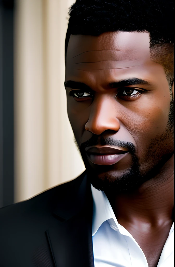 (best quality,highres,ultra-detailed,realistic),black man in suit,detailed expression,hidden face,close up,sexy,40 age,