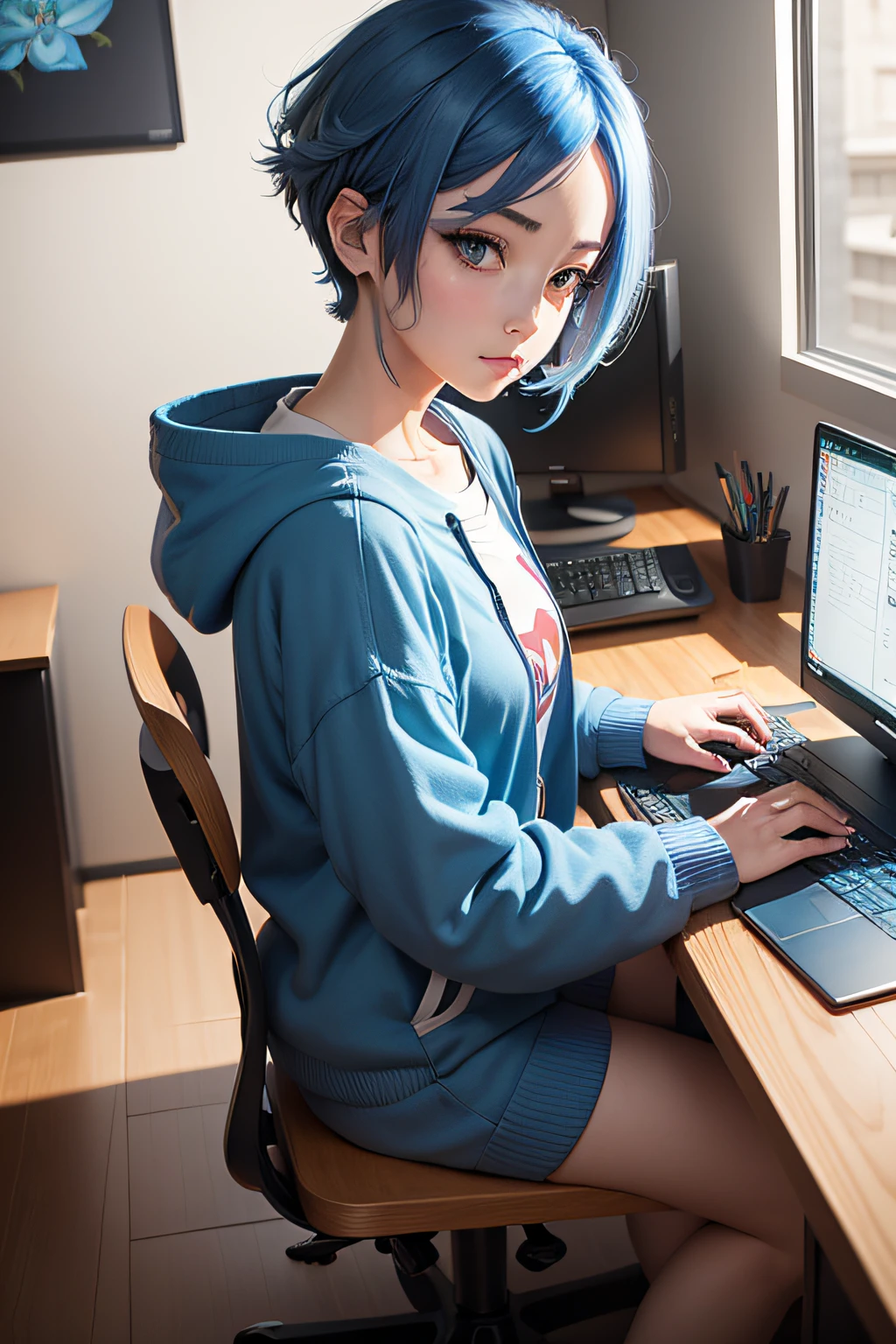 A teenager sitting in a room