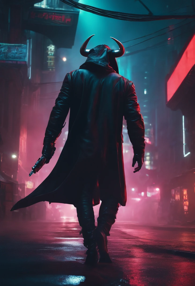 bulls with hoods walk in the night scene of cyberpunk
