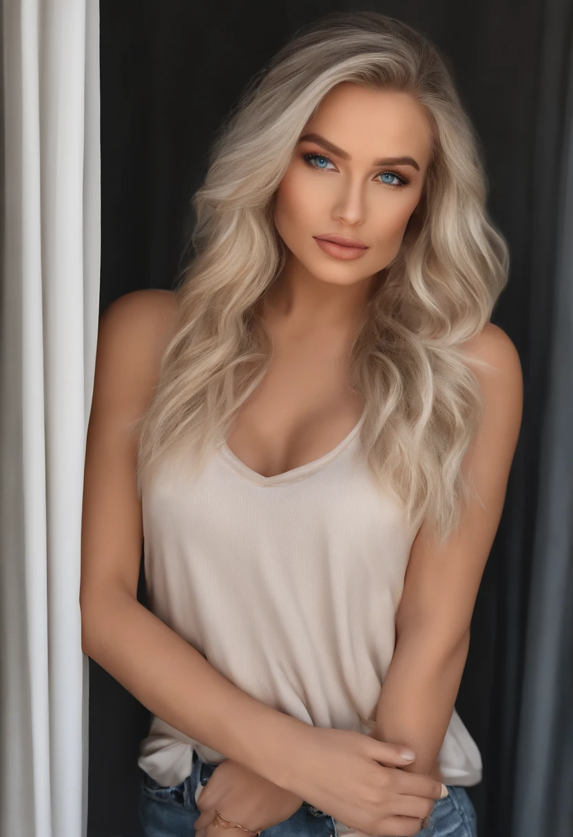 realistic white female instagram influencer, best quality, blonde, 1 girl, blue eyes, very nsfw