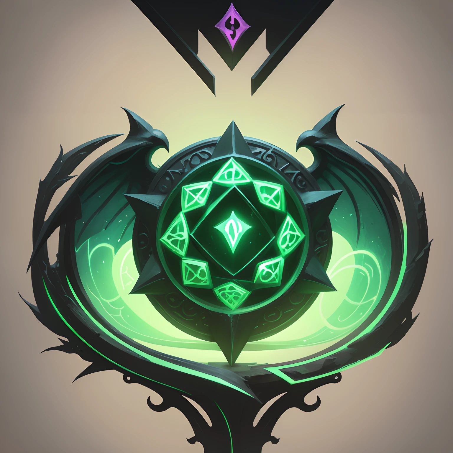 a vibrant logo representing necromancy magic. It will be an icon on spell data for D&D app representing necromancy spell. I want it to be simple with big shapes and not a lot of little details. I want it to have lots of green in in