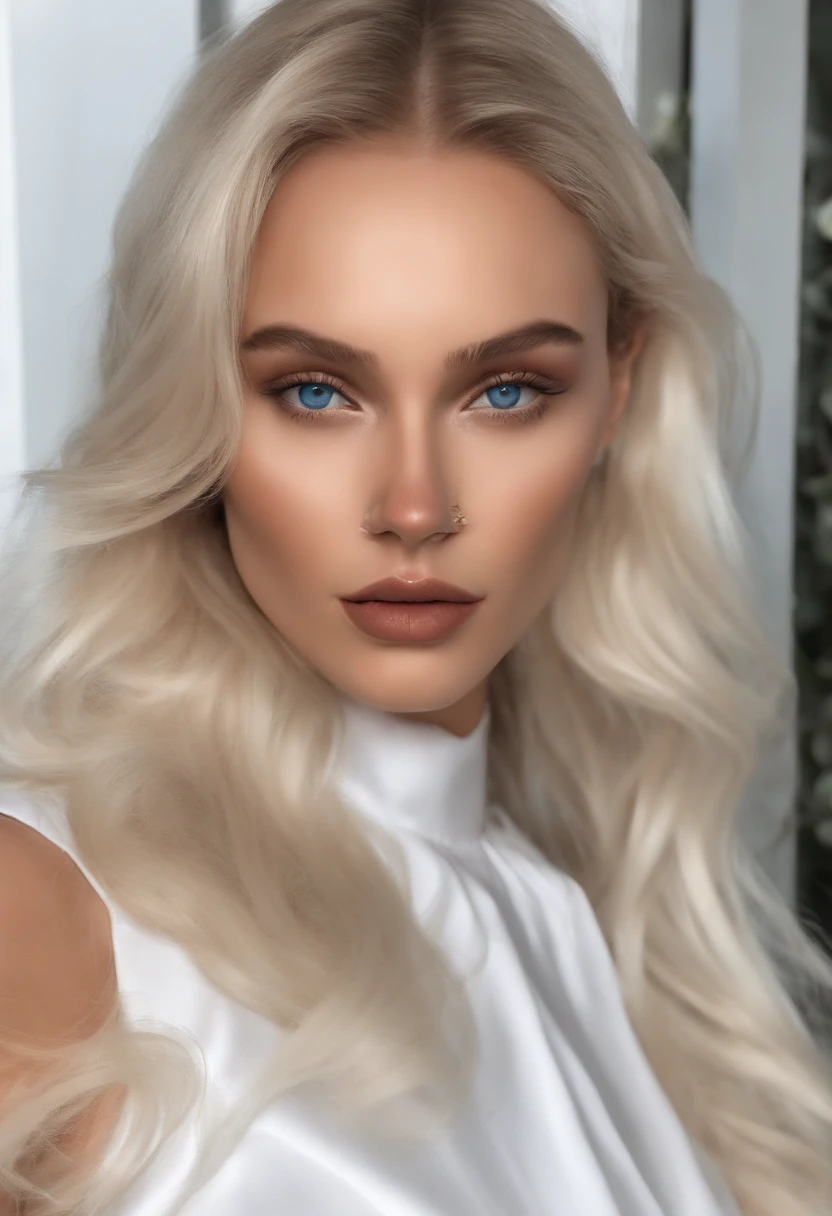 realistic white female instagram influencer, best quality, blonde, 1 girl, blue eyes, in white tight short dress, wounded, hurt, mutated body parts, multiple heads, melted face