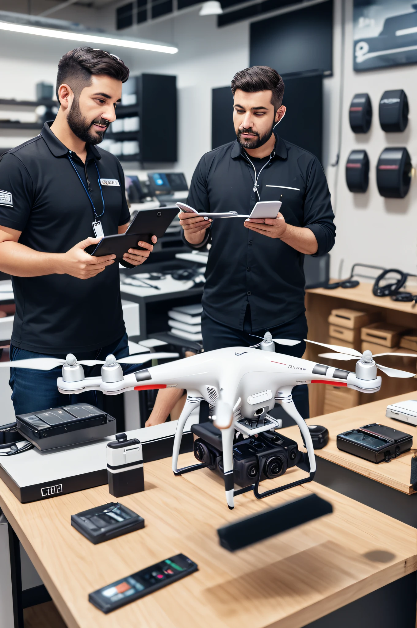 Employee calling to enter drone shop