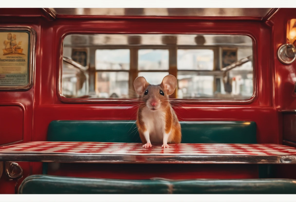 coelho na camisola vermelha, In a 1930s diner eating a piece of cheese,  outro mouse em segundo plano