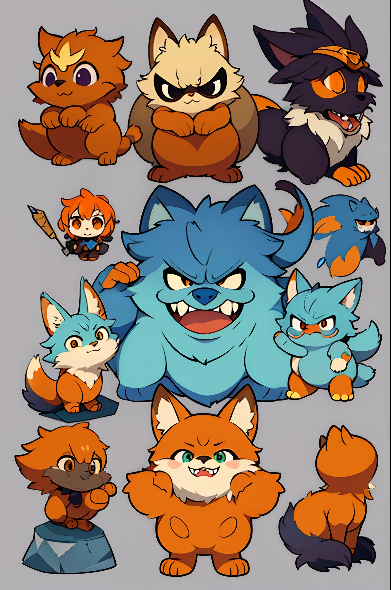 a cute orange monster, furry, Gnar league of legends, Gnar from League of Legends, lifting giant rock, lifting rock, masterpiece, high detailed, high quality, simple trace, cartoon vector, monster sheet, animal turnout sheet, character pose sheet, white background, side angle