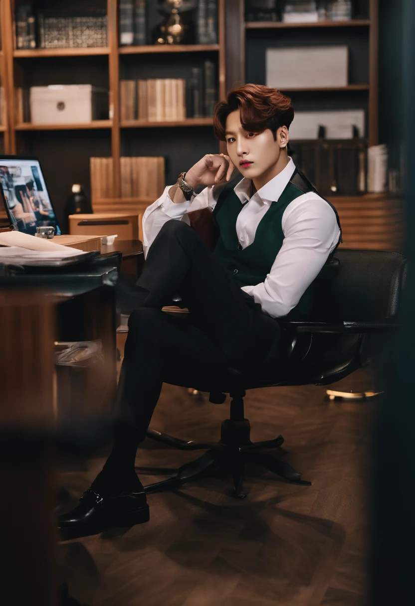 Jungkook from BTS mafia boss in a office