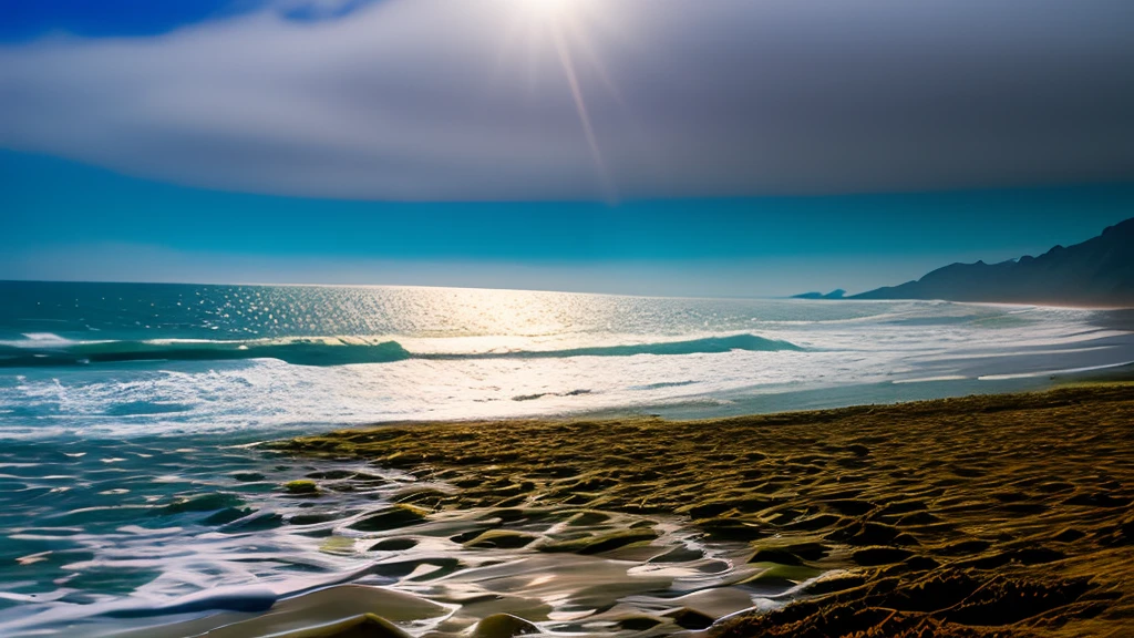 Fotografia de uma praia, areal mar ao fundo