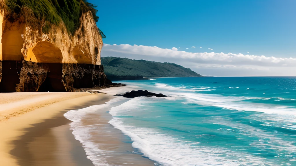 Fotografia de uma praia, areal mar ao fundo
