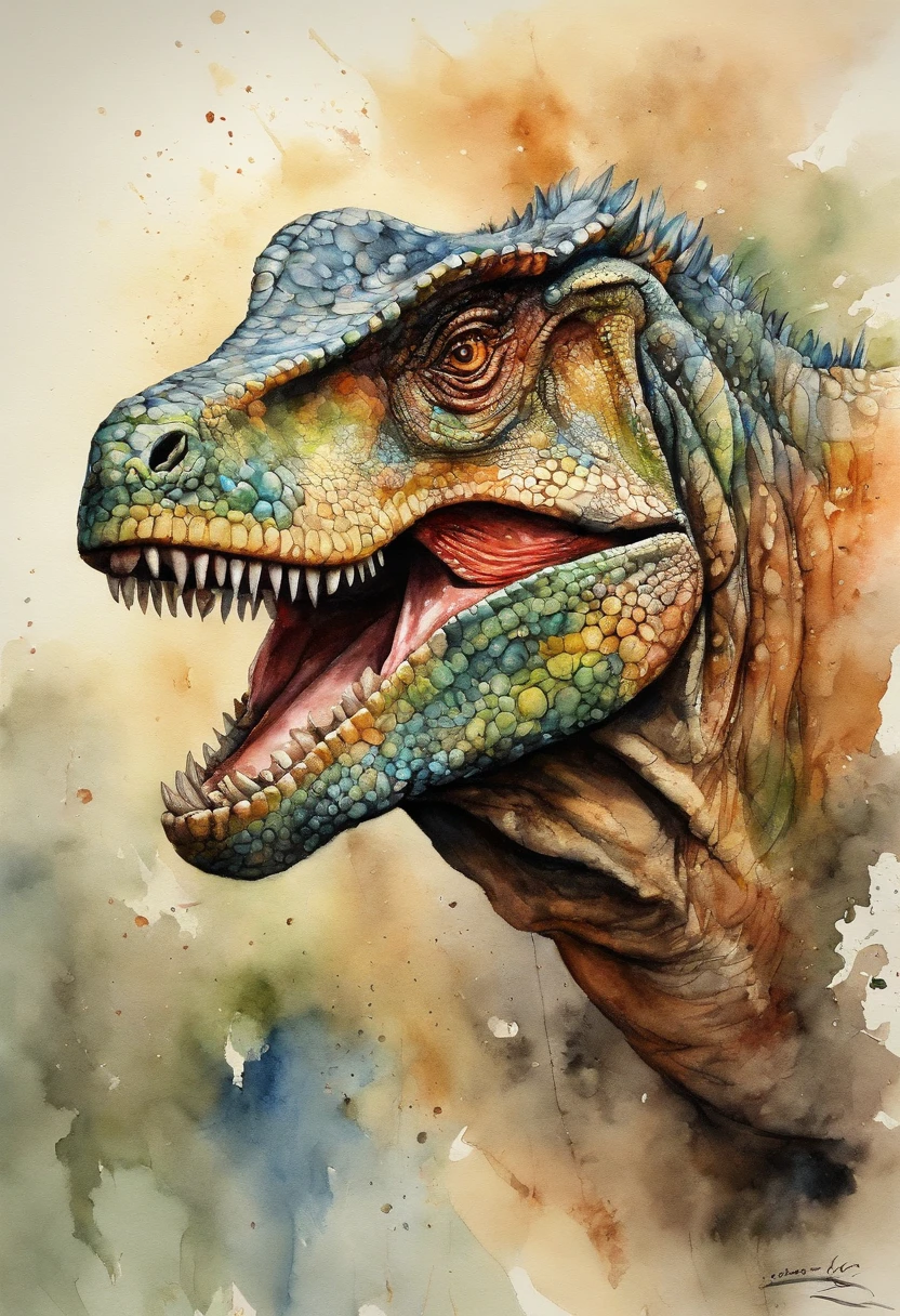 Tiranossauro rex, aquarela, corpo inteiro