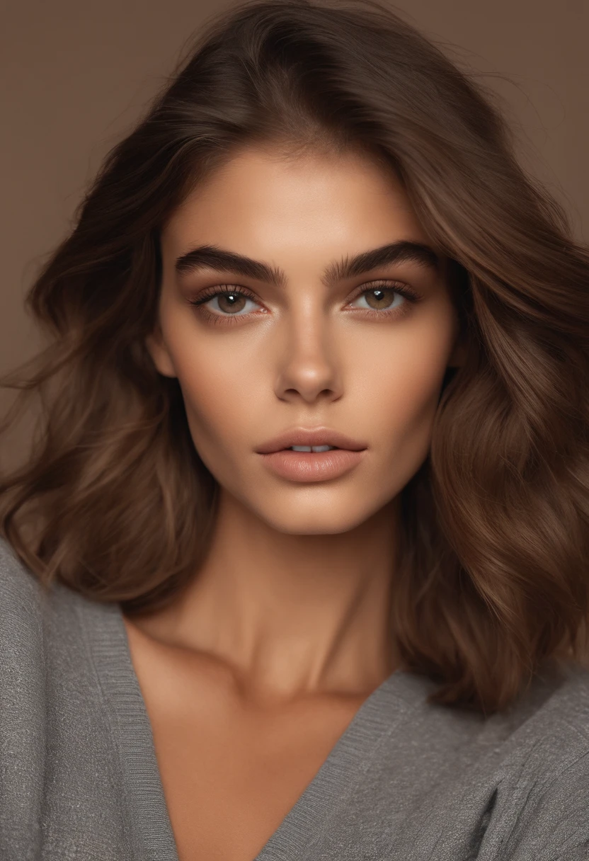 Arafed mujer, Tight sweatshirt, Chica sexy con ojos marrones, Retrato de Kaia Gerber , brown hair and large eyes, selfie de una mujer joven, Ojos Dormitorio , sin maquillaje, Maquillaje natural, staring directly into camera, cara con artgram, maquillaje fino, Impressive long-lasting shot, En el gimansio,