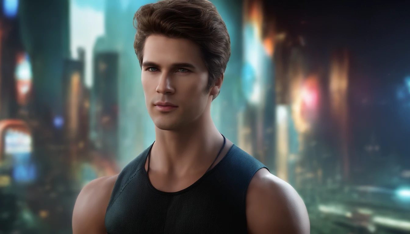 brad with futuristic background realistic face
