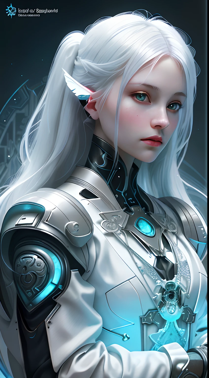 stunning photorealistic portrait photograph of a beautiful cyberpunk catgirl, albino, white shapeless cyberpunk hair, white eyebrows, full body, baroque intricate cyber armor, hyperdetailed painting, luminism, Bar lighting, complex, 4k resolution concept art portrait by Greg Rutkowski, Artgerm, WLOP, Alphonse Mucha, little fusion, realistic fantasy, fractal isometrics details bioluminescence, beautiful awesome, 3d render, octane render, intricately detailed, cinematic, trending on artstation | Isometric | Centered hypereallistic cover photo awesome full color, hand drawn, dark, gritty, realistic mucha, klimt, 12k