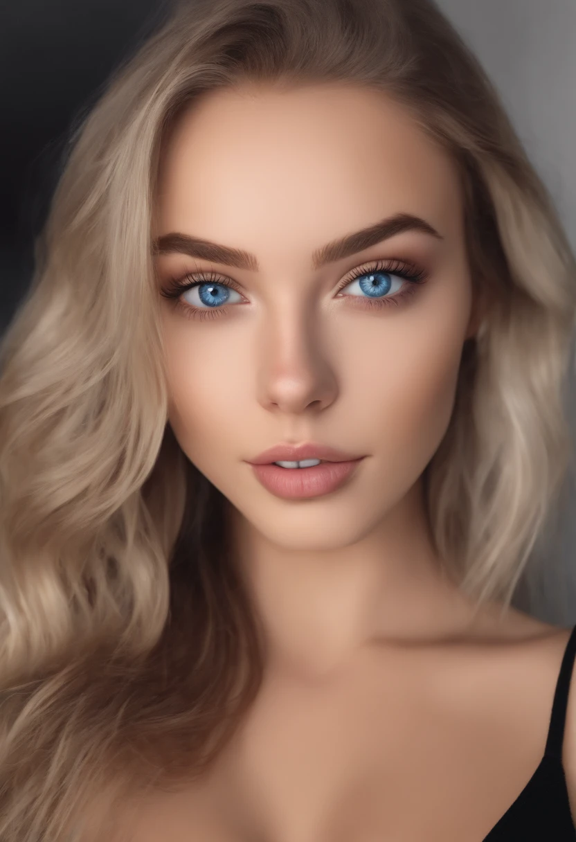 arafed woman fully , sexy girl with blue eyes, ultra realistic, meticulously detailed, portrait sophie mudd, blonde hair and large eyes, selfie of a young woman, bedroom eyes, violet myers, without makeup, natural makeup, looking directly at the camera