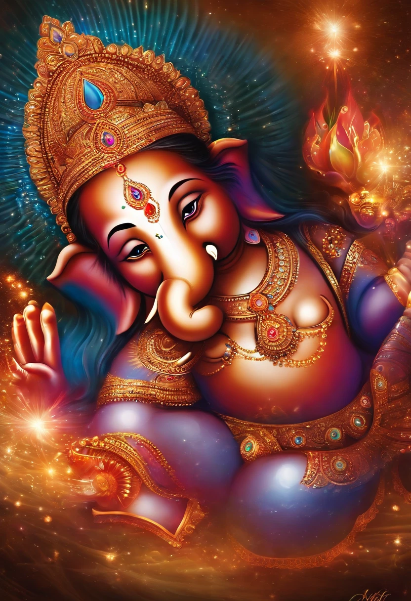 Ganesha, chackras, universo, cosmo , matrix, Ojos claros y brillantes, espiritualidad, misterioso, luz, conexion yo superior, colores muy brillantes, light particles, con luz suave, Mshiff, Arte de papel pintado, colores suaves , Fondo de pantalla UHD