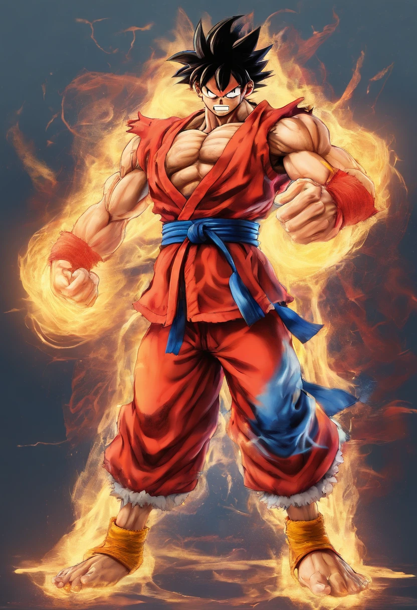 Realistic 3D rendering of luffy Super Saiyan with gear 5, rodeado de rayos, musculoso grande, Elastic Full Body Photography, Hiperrealista