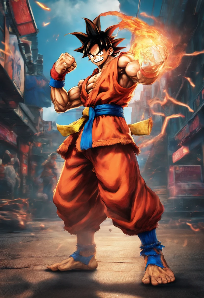 Realistic 3D rendering of luffy Super Saiyan with gear 5, rodeado de rayos, musculoso grande, Elastic Full Body Photography, Hiperrealista