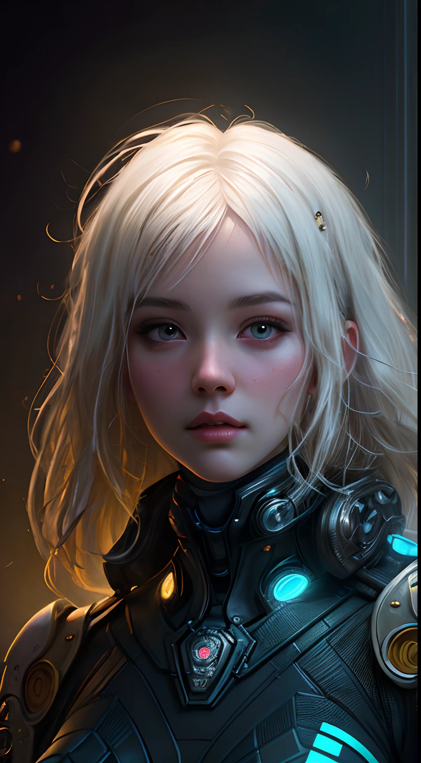 stunning photorealistic portrait photograph of a beautiful cyberpunk catgirl, albino, white shapeless cyberpunk hair, white eyebrows, full body, baroque intricate cyber armor, hyperdetailed painting, luminism, Bar lighting, complex, 4k resolution concept art portrait by Greg Rutkowski, Artgerm, WLOP, Alphonse Mucha, little fusion, realistic fantasy, fractal isometrics details bioluminescence, beautiful awesome, intricately detailed, cinematic, trending on artstation | Isometric | Centered hypereallistic cover photo awesome full color, dark, gritty, realistic mucha, klimt, 12k