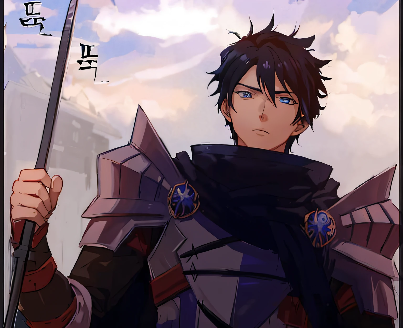 a cartoon picture of a woman with a sword and a sword, handsome guy in demon slayer art, hero 2 d fanart artsation, made with anime painter studio, official art, anime in fantasy style, okata kazuto, anime wallaper, male anime character, dark pit, tall anime guy with blue eyes, anime character, black - haired mage