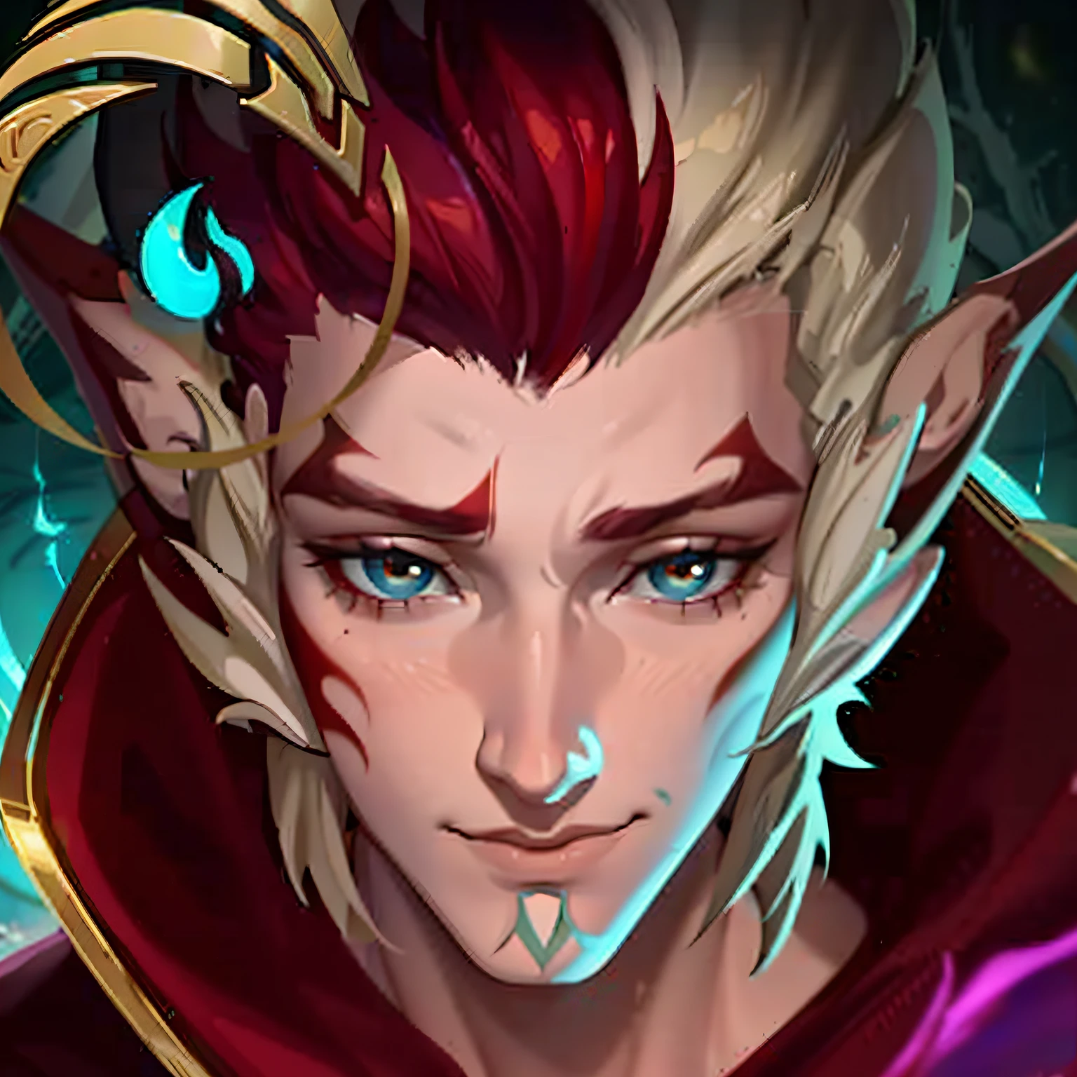 a close up of a person with a red hair and a red cape, sylas, astri lohne, amazing portrait of viego, artgrem, kda, style of kieran yanner, arcane jayce, zenra taliyah, taliyah, thertrevkaiser, arvalis, avatar image, sakimi