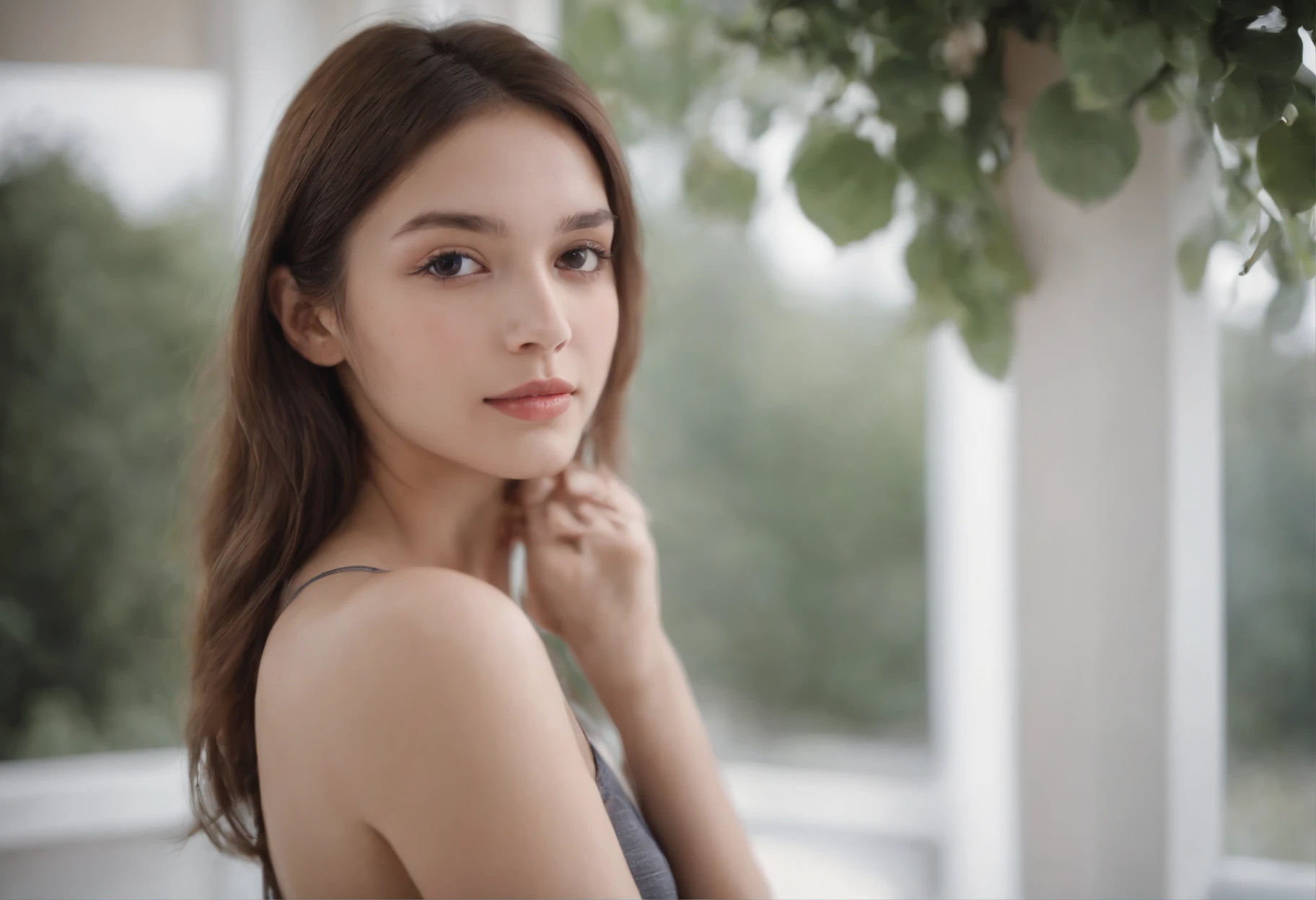(Casual photography by the room choosing the shows standing in front of the camera (((wearing sport clothes))), full body RAW close, 1girl, 19 years old posed made a lot of amateur photos, showing her long legs and feet, the body is pretty, (barefooted and wearing